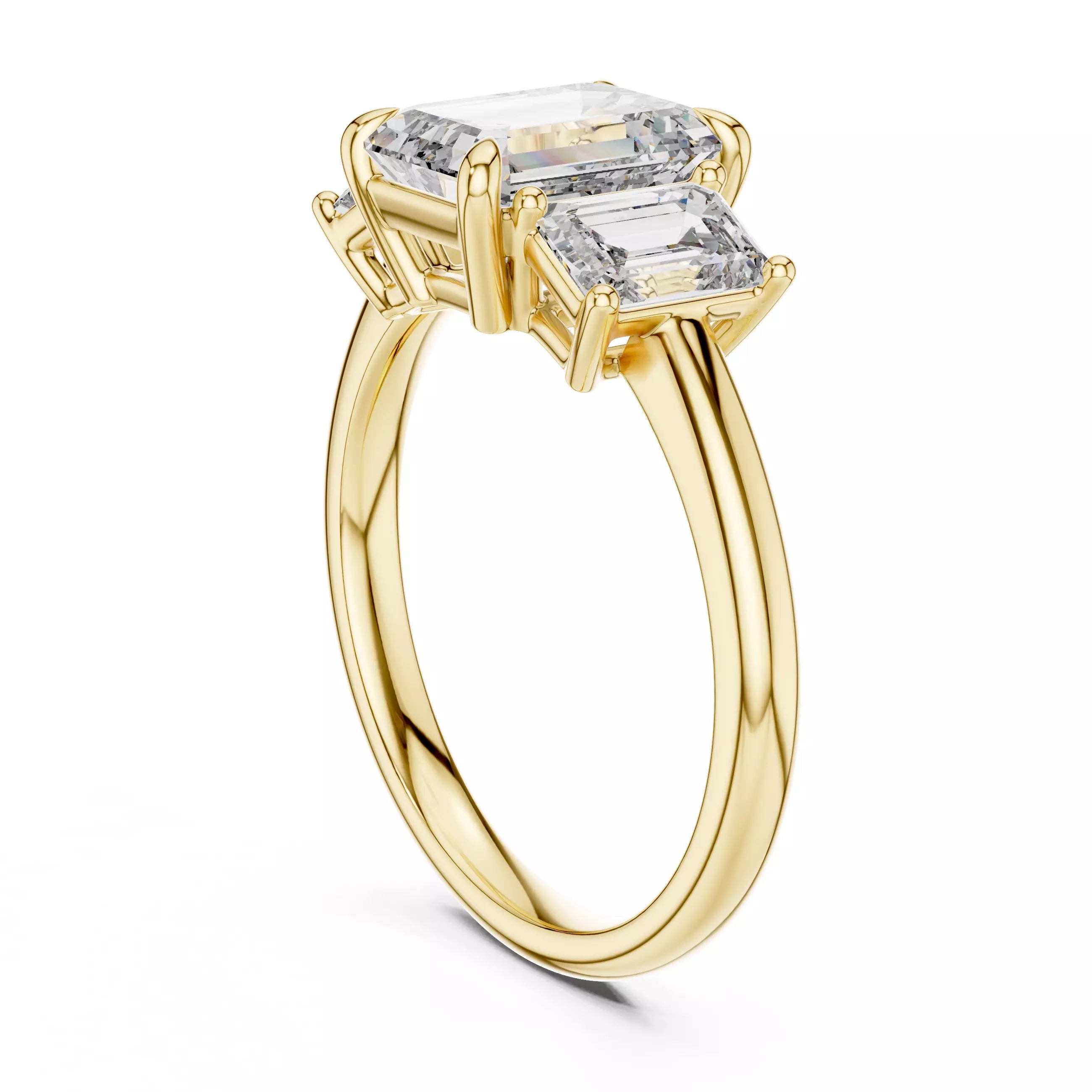 Three Stone Emerald Cut Diamond Engagement Ring - Yellow Gold