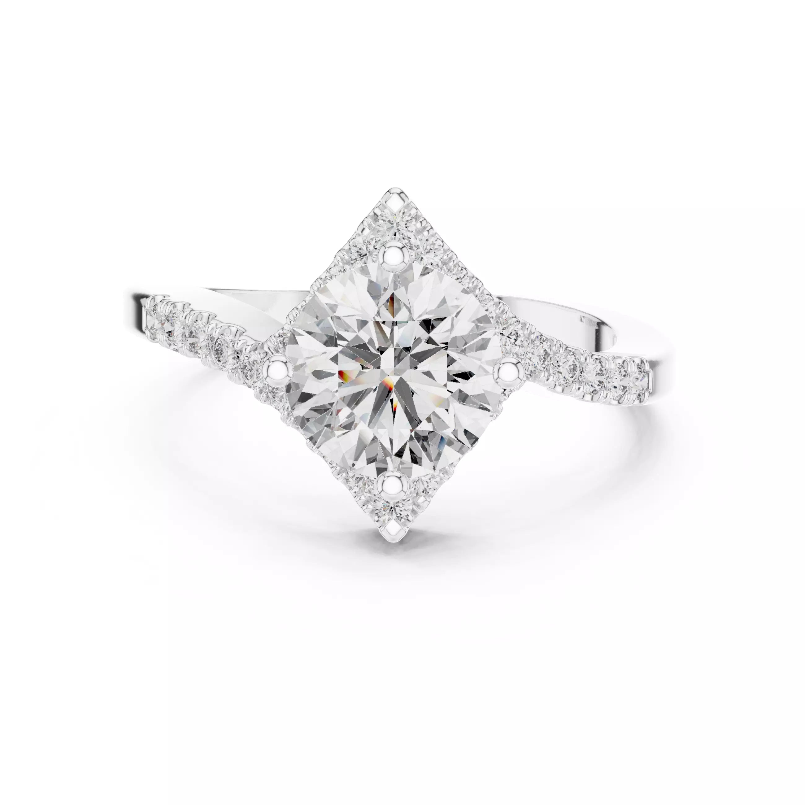 Bypass Shank Round Diamond Engagement Wedding Ring in White Gold - front view