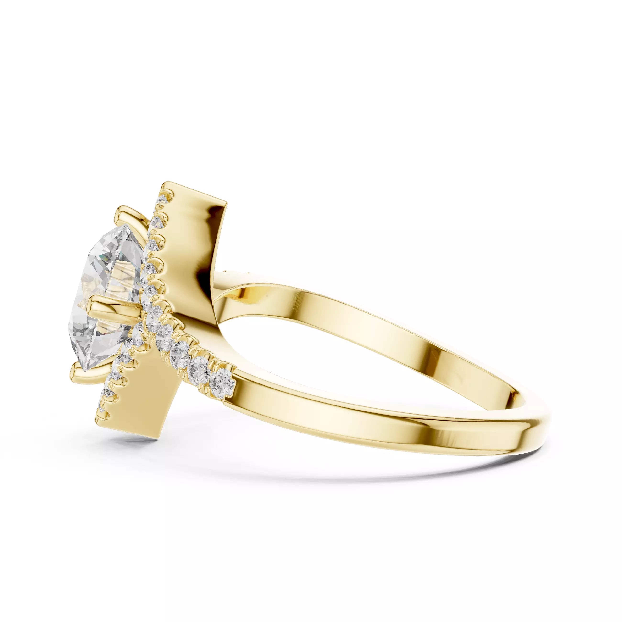 Bypass Shank Round Diamond Engagement Wedding Ring in Yellow Gold - detail view