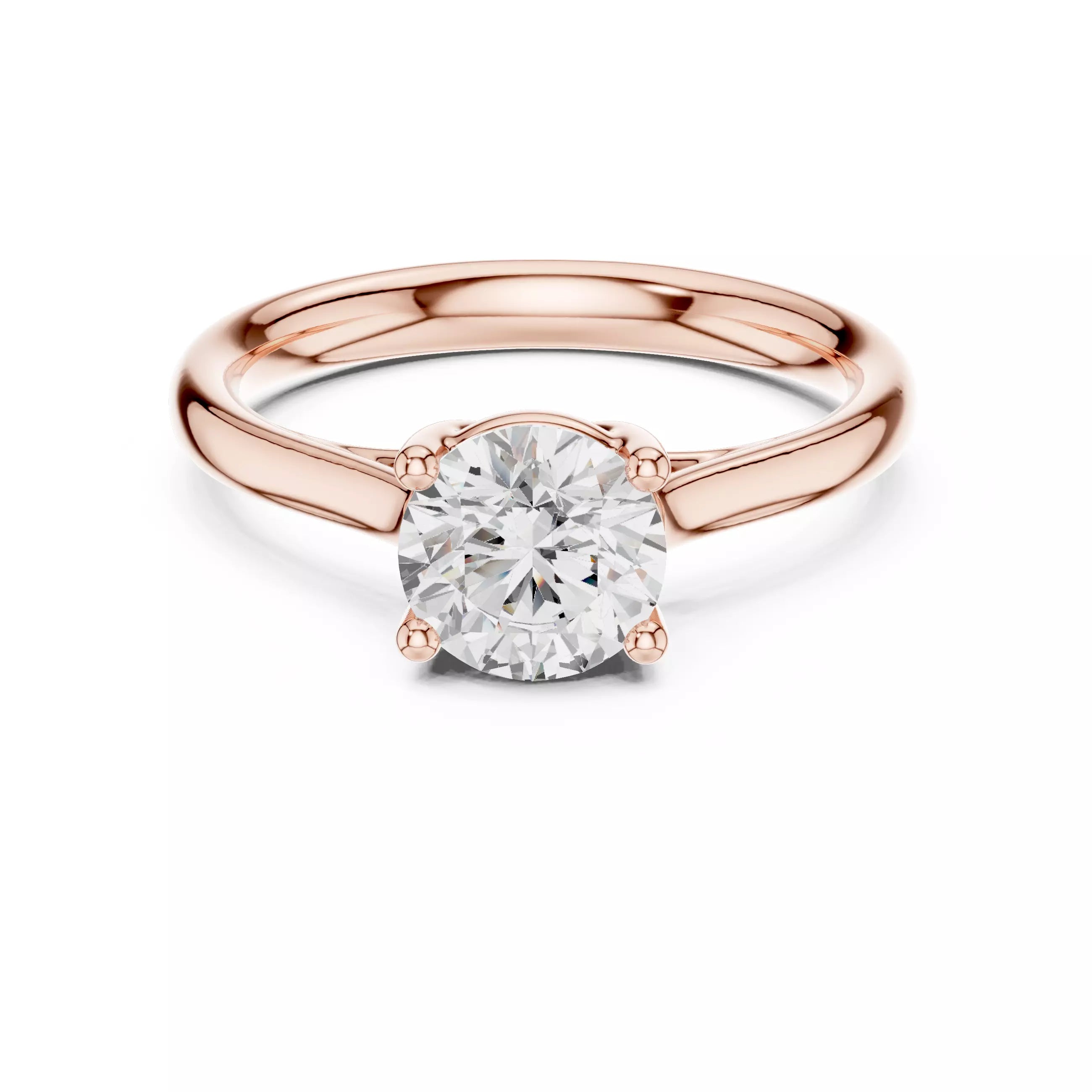 Solitaire 1.1ct Round Cut Crossover Engagement Ring in Rose Gold - front view