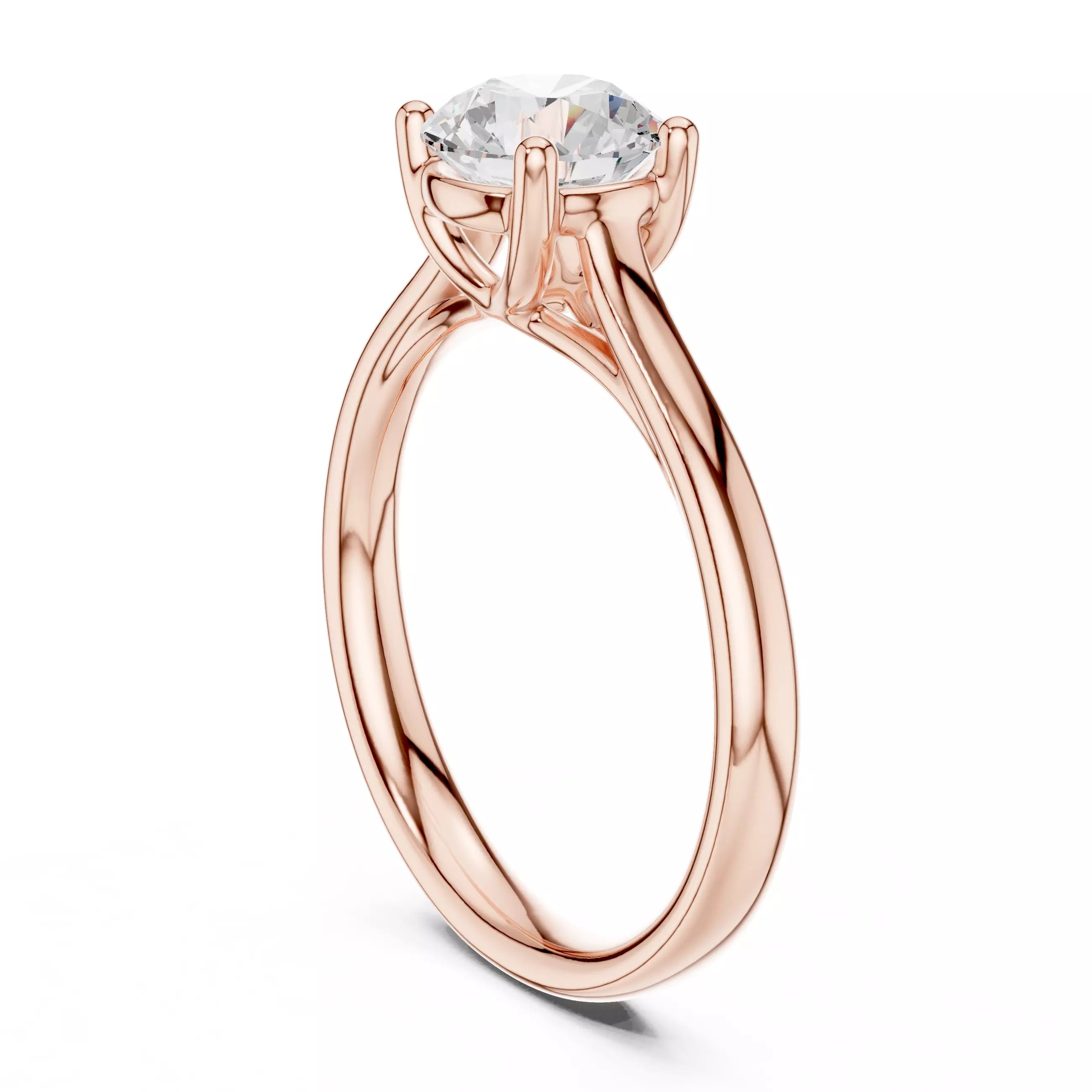 Solitaire 1.1ct Round Cut Crossover Engagement Ring in Rose Gold - side view