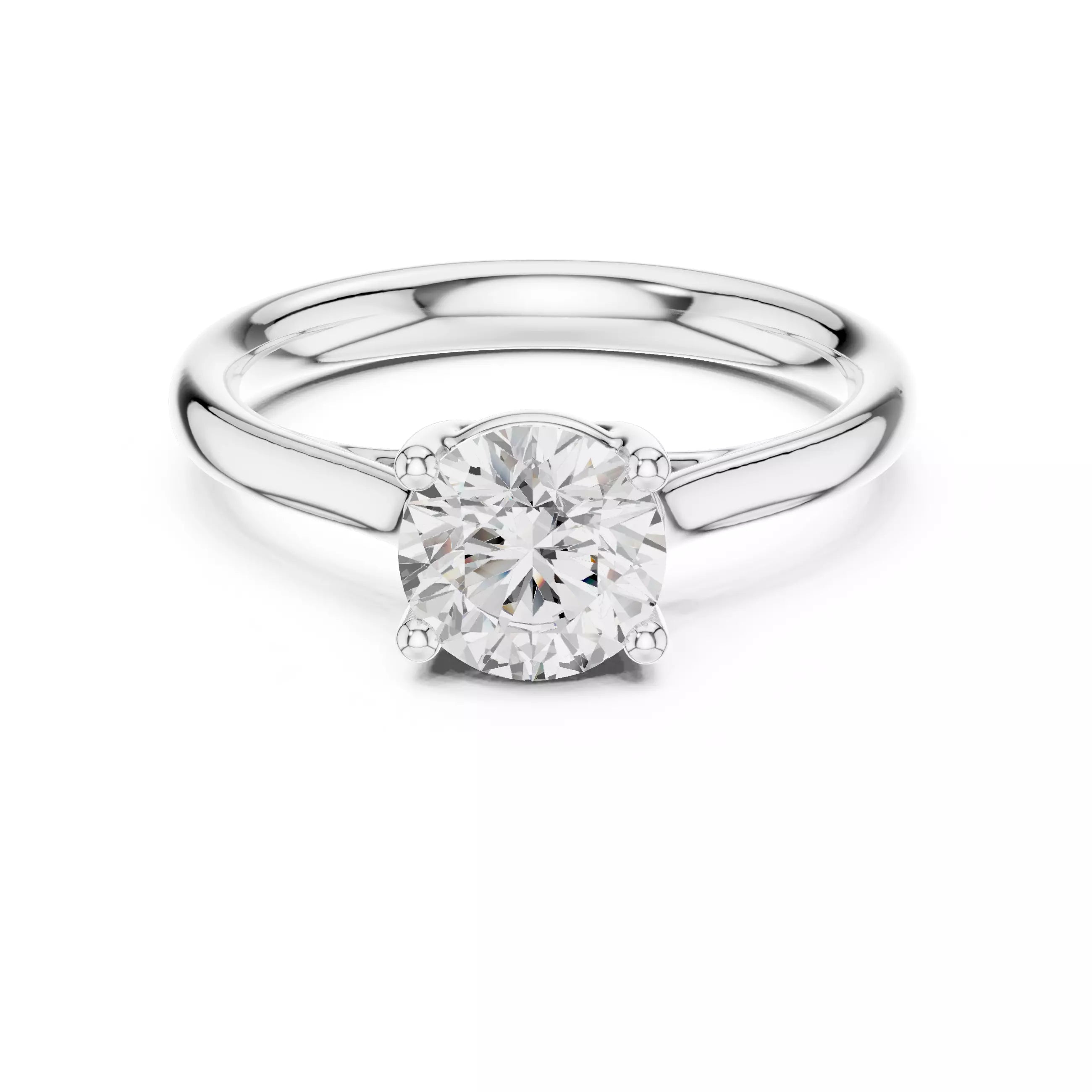 Solitaire 1.1ct Round Cut Crossover Engagement Ring in White Gold - front view