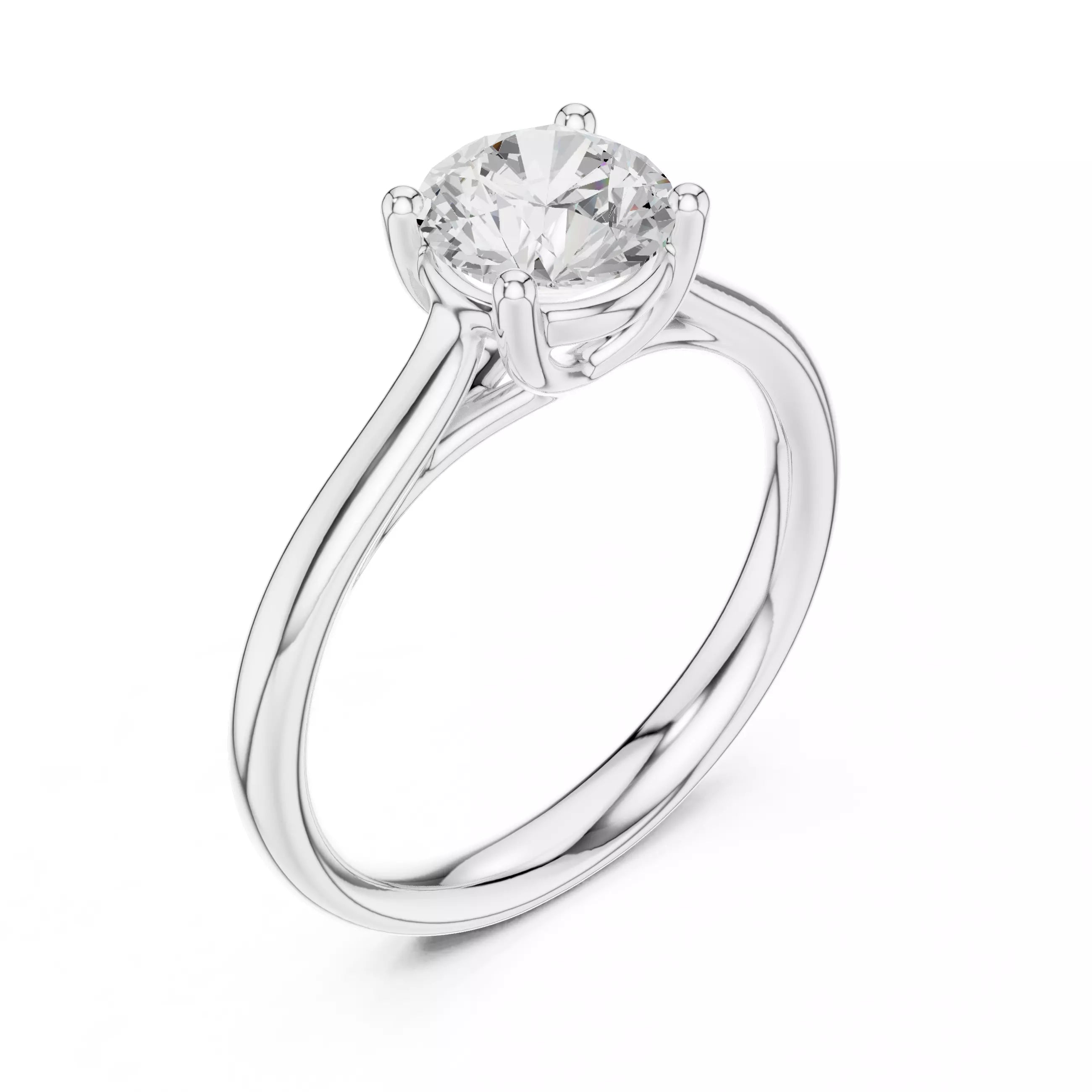 Solitaire 1.1ct Round Cut Crossover Engagement Ring in White Gold - angle view