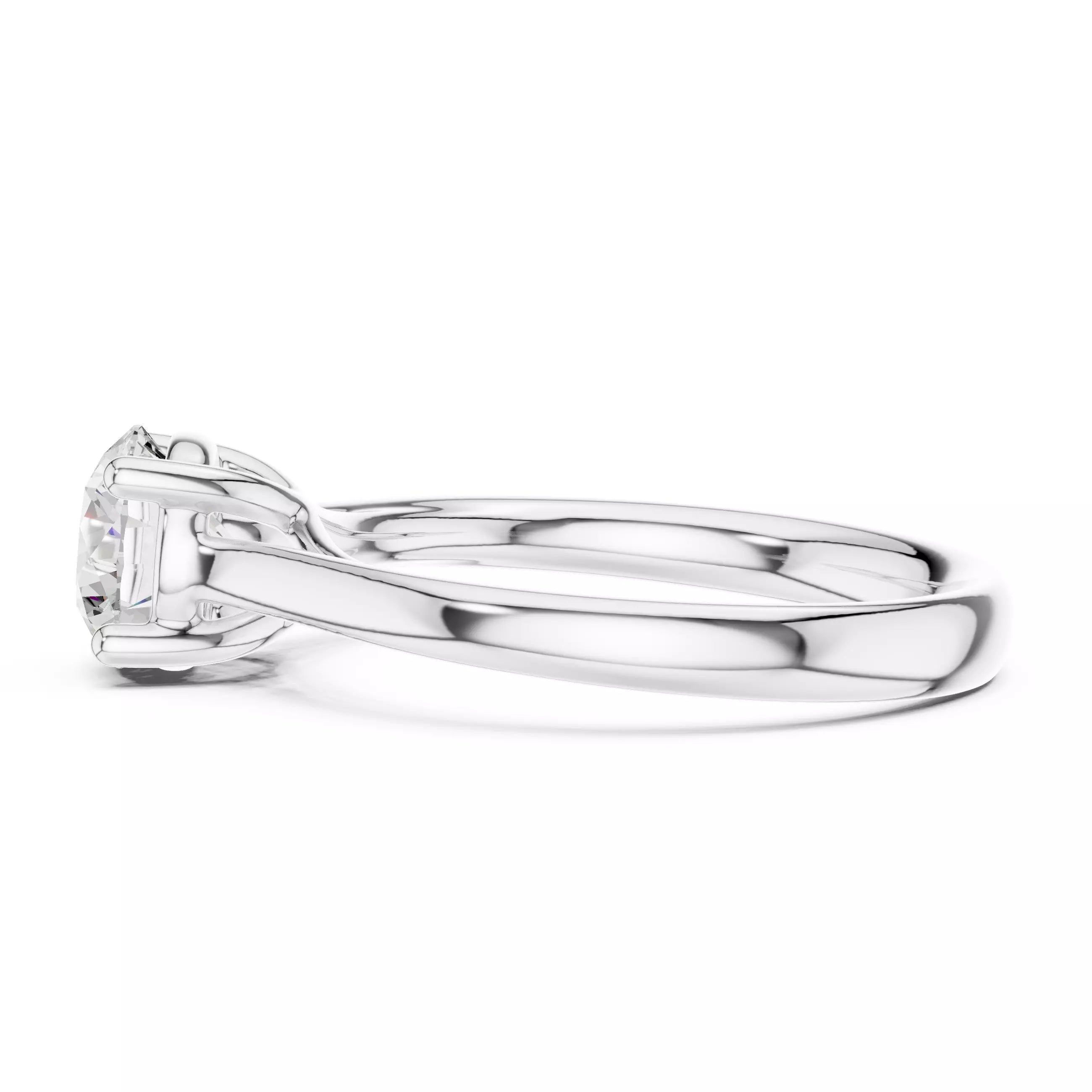 Solitaire 1.1ct Round Cut Crossover Engagement Ring in White Gold - detail view