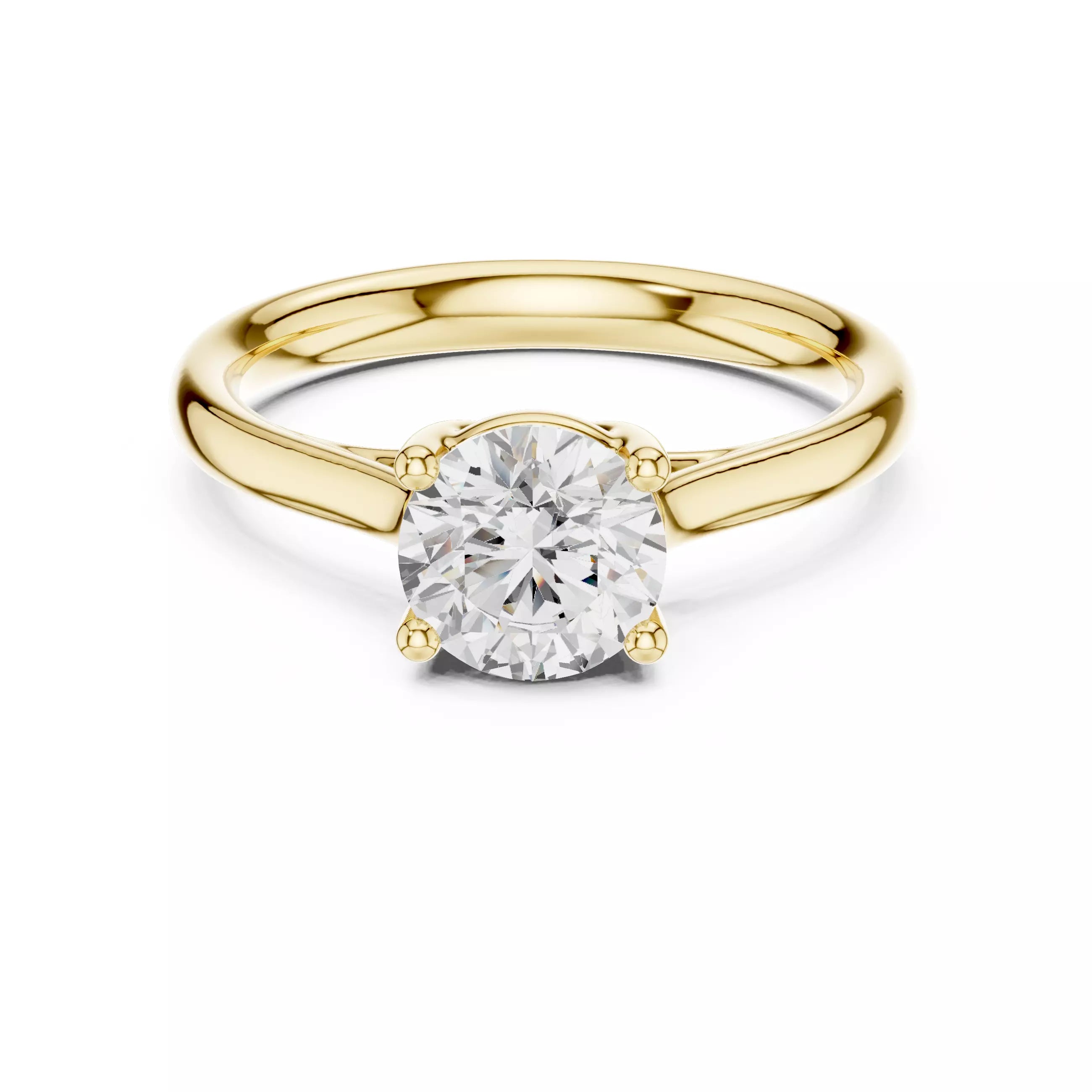 Solitaire 1.1ct Round Cut Crossover Engagement Ring in Yellow Gold - front view