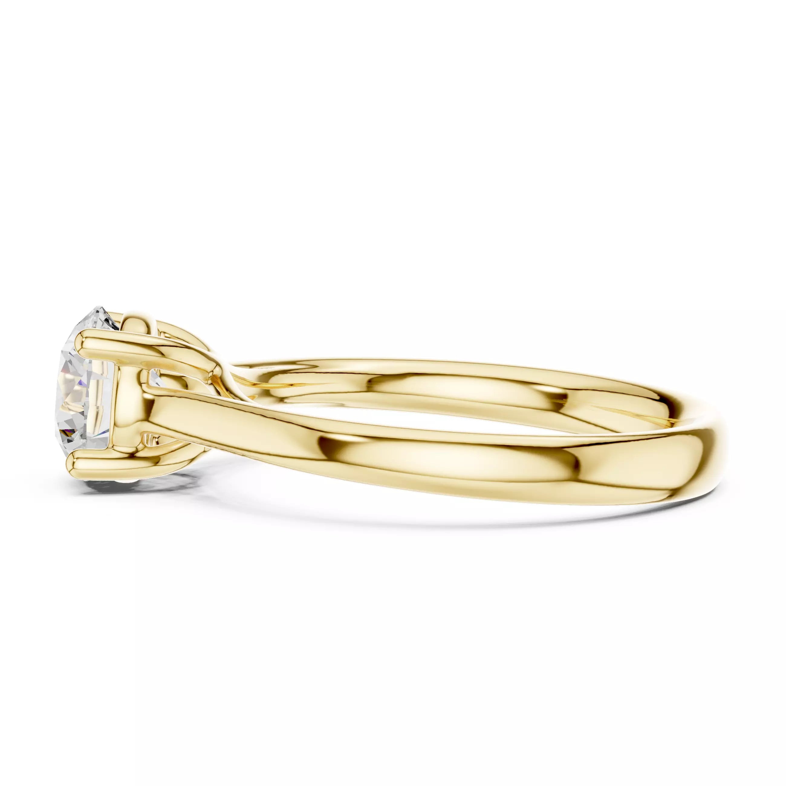 Solitaire 1.1ct Round Cut Crossover Engagement Ring in Yellow Gold - detail view