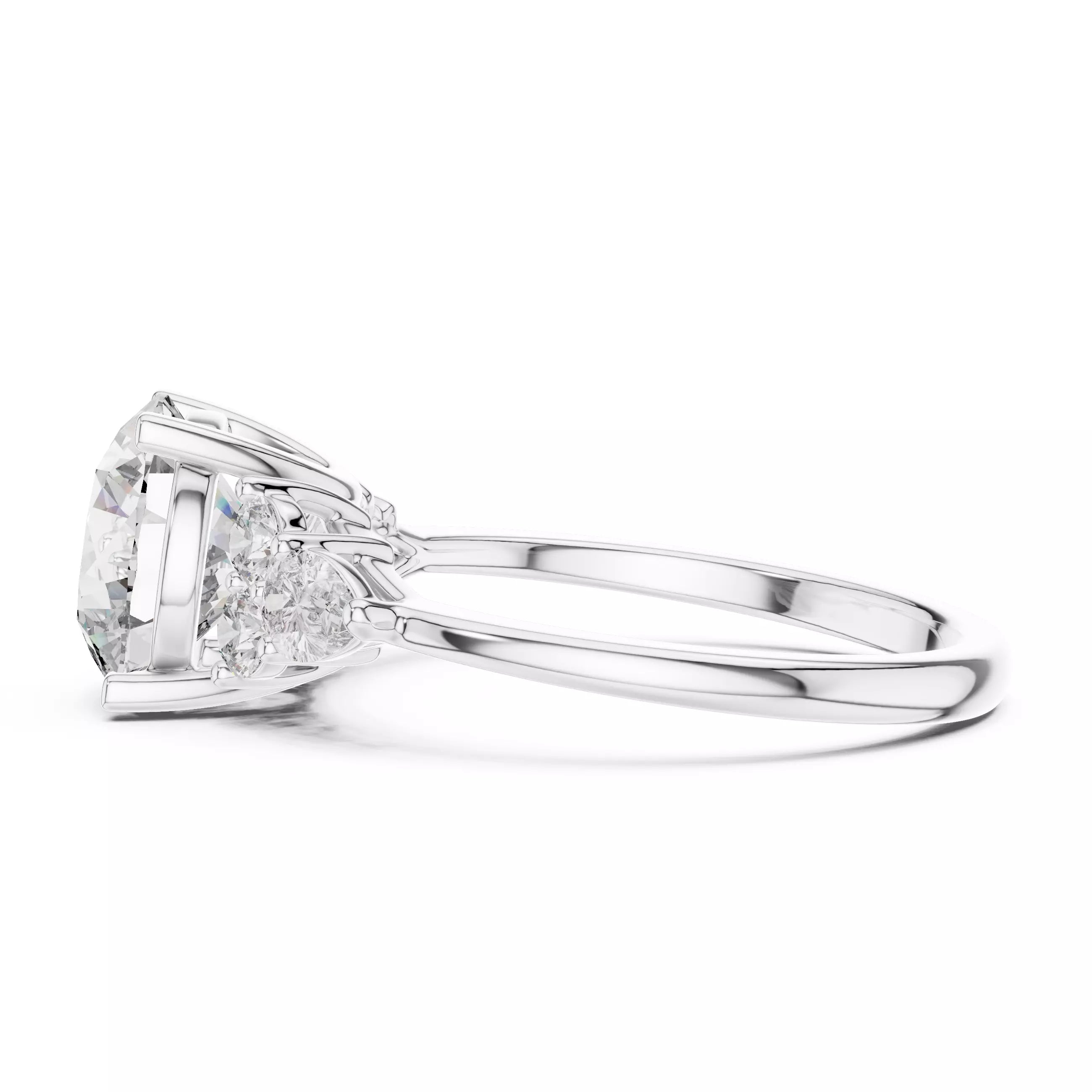 Round And Pear Cut Diamond Engagement Ring in White Gold - detail view