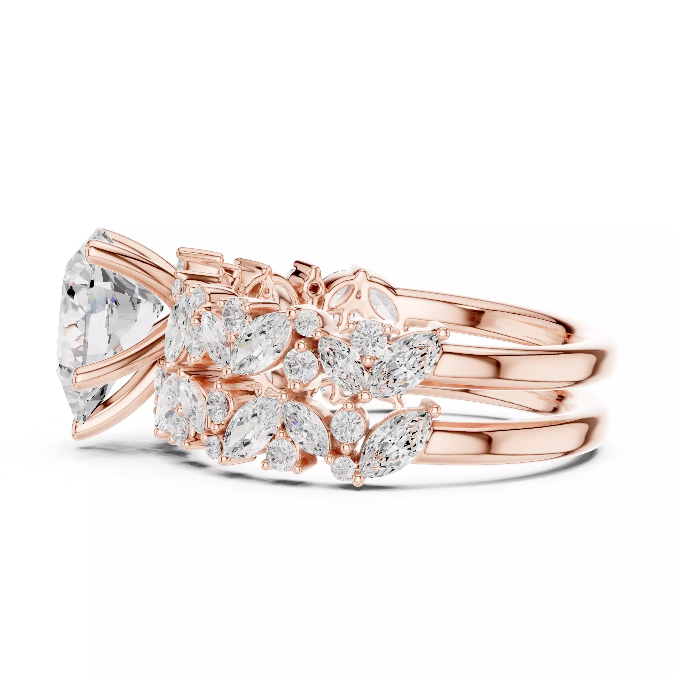 Pear Cut Diamond Half Eternity Wedding Ring Set in Rose Gold - detail view