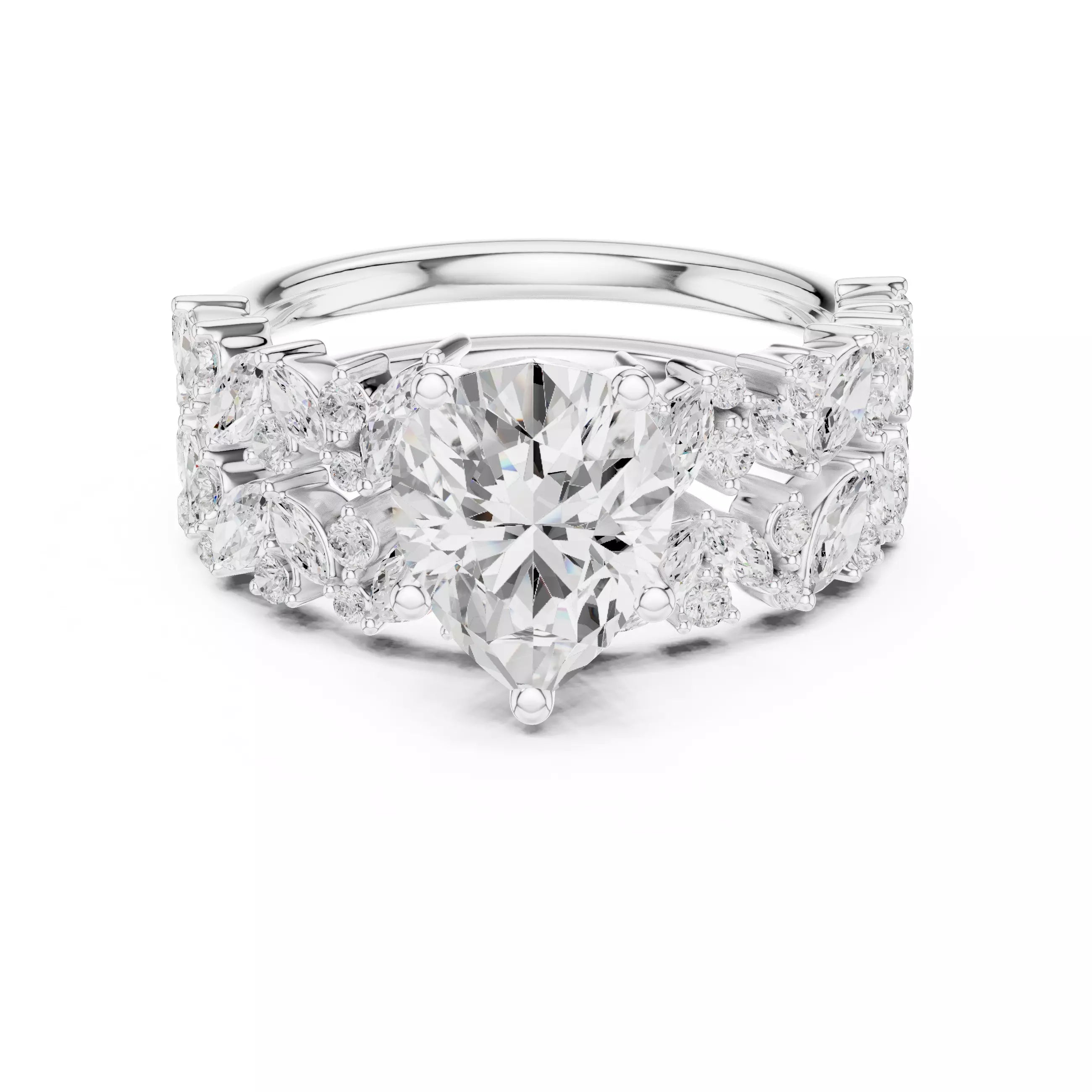 Pear Cut Diamond Half Eternity Wedding Ring Set in White Gold - front view