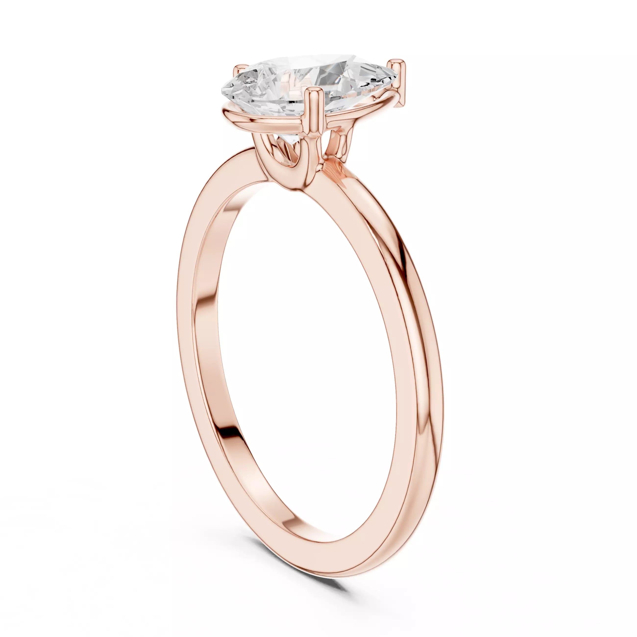 1ct Pear Cut Solitaire Diamond Engagement Ring in Rose Gold - side view