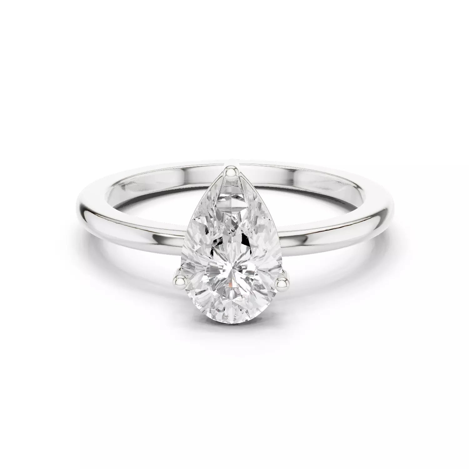 1ct Pear Cut Solitaire Diamond Engagement Ring in White Gold - front view