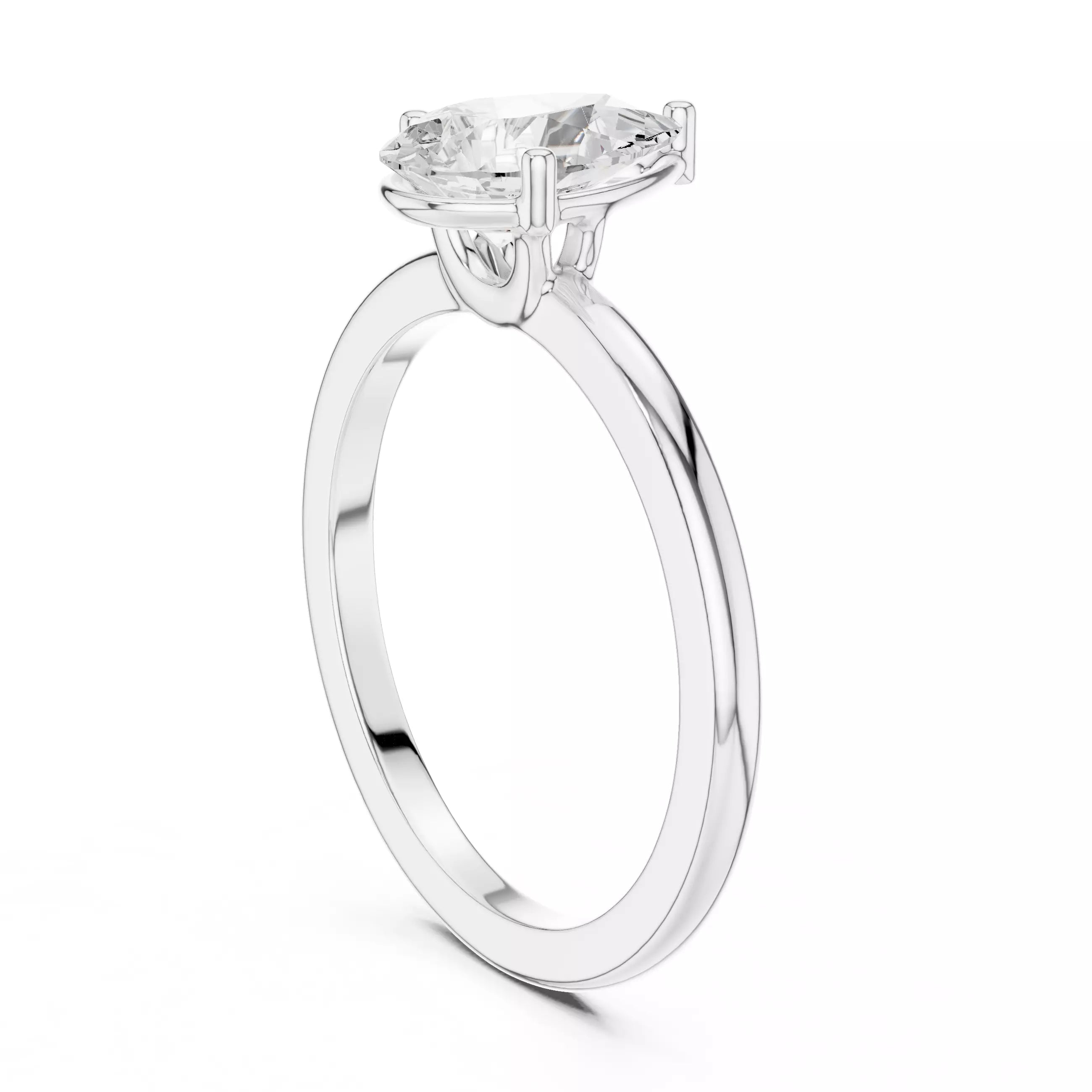 1ct Pear Cut Solitaire Diamond Engagement Ring in White Gold - side view