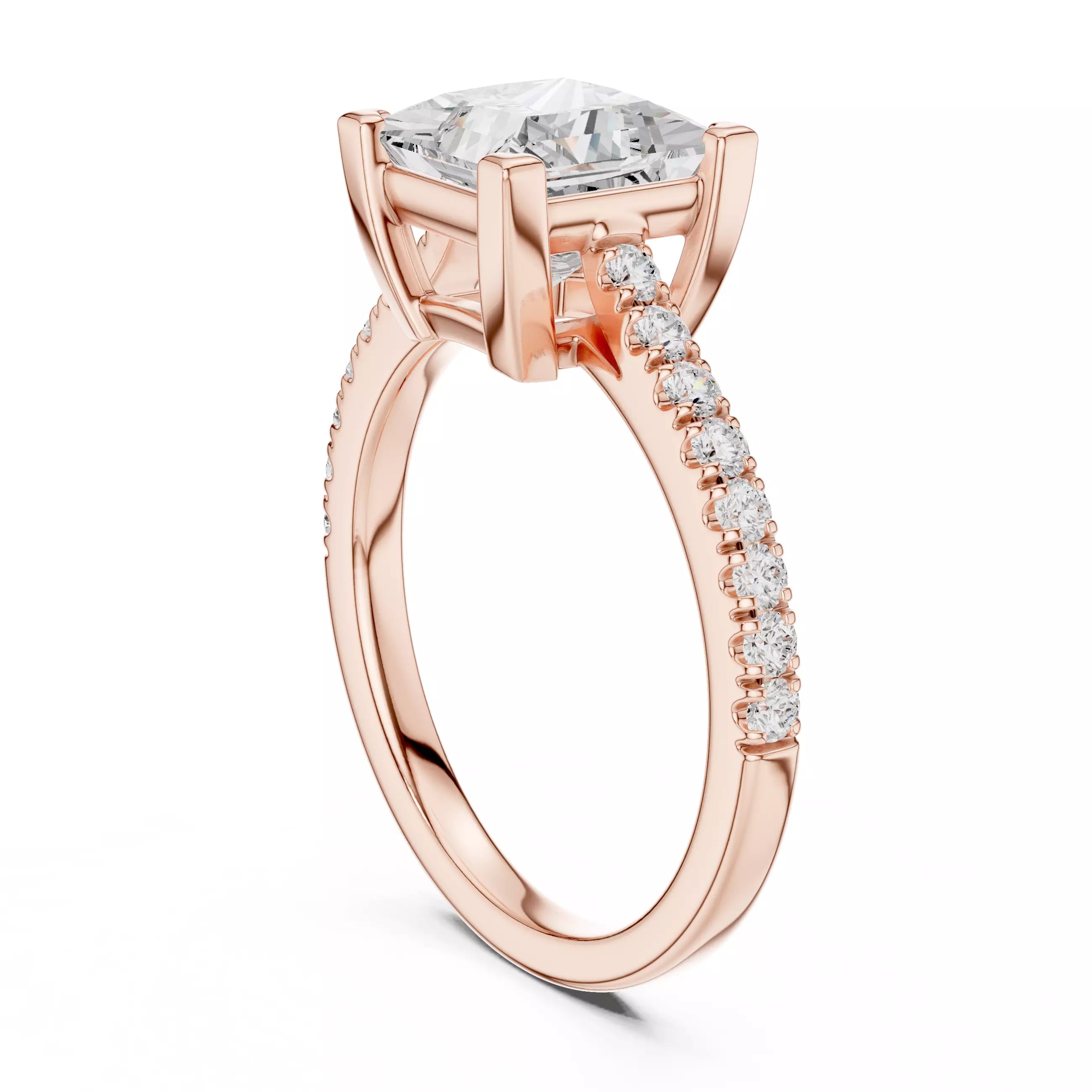 2ct Princess Cut Diamond Engagement Wedding Ring in Rose Gold - side view