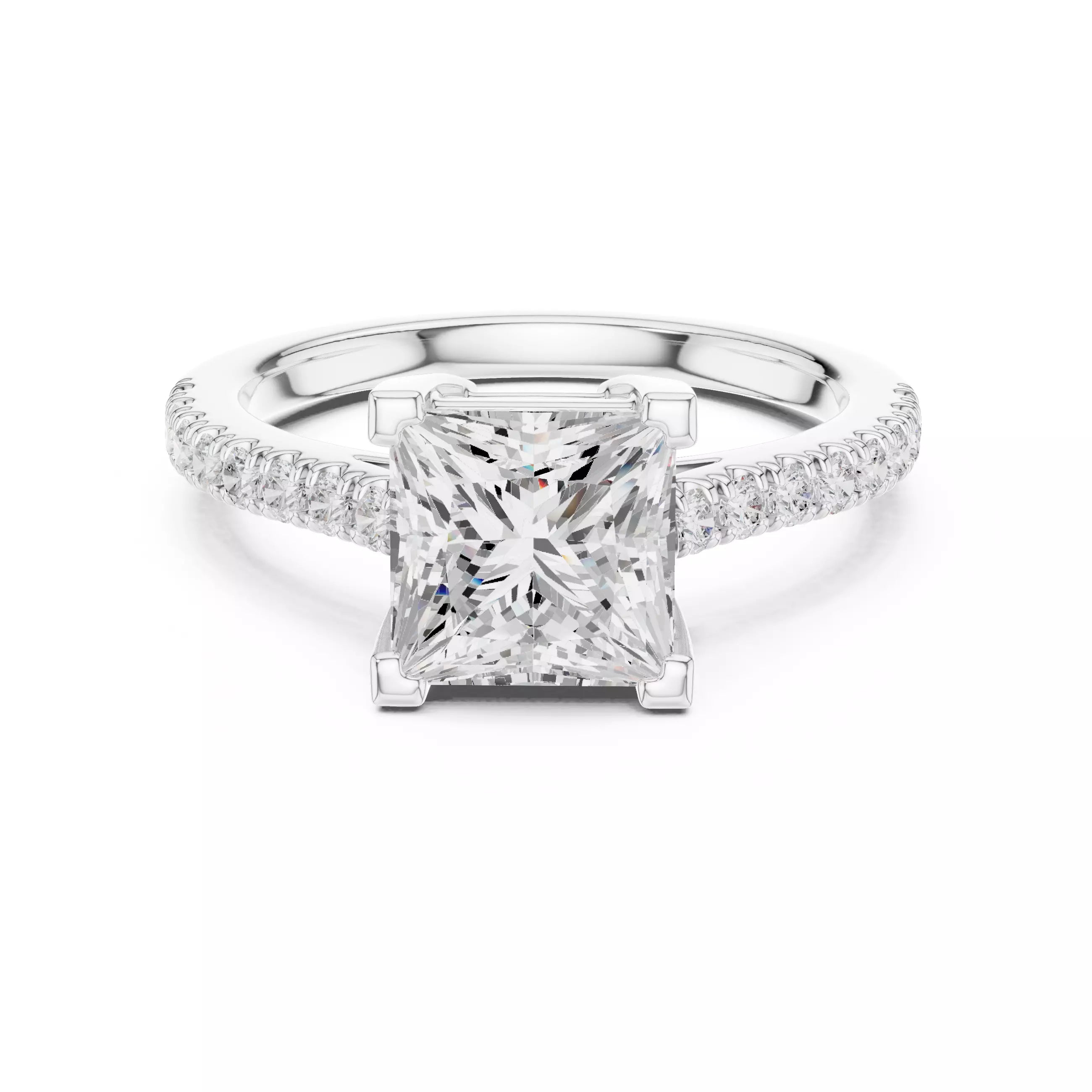 2ct Princess Cut Diamond Engagement Wedding Ring in White Gold - front view