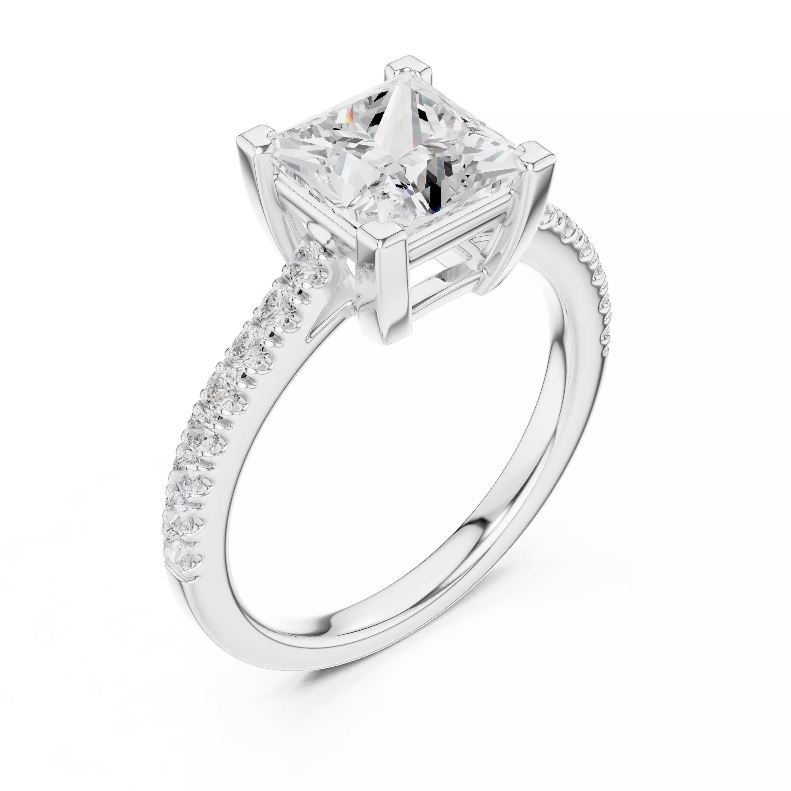 2ct Princess Cut Diamond Engagement Wedding Ring in White Gold - angle view