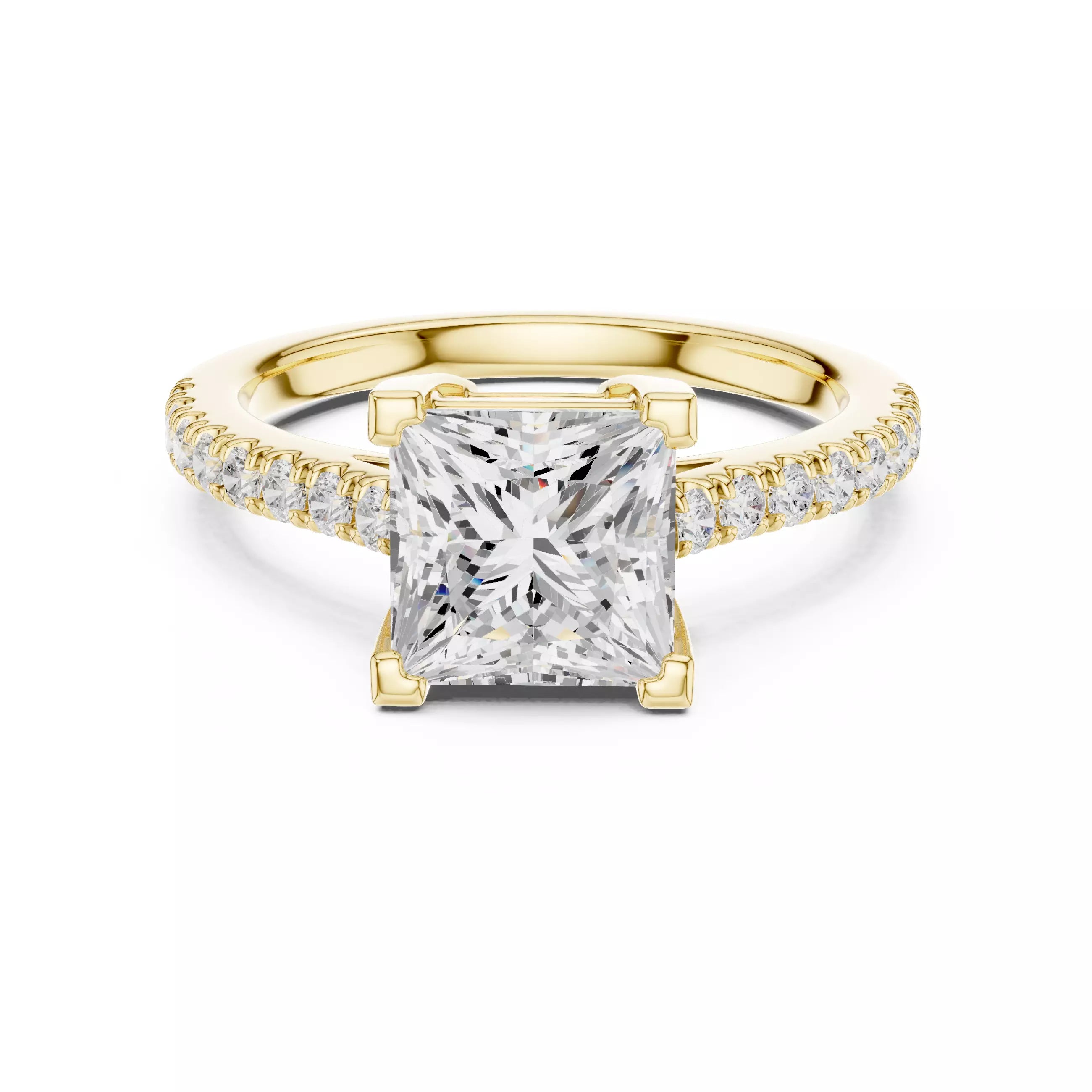2ct Princess Cut Diamond Engagement Wedding Ring in Yellow Gold - front view