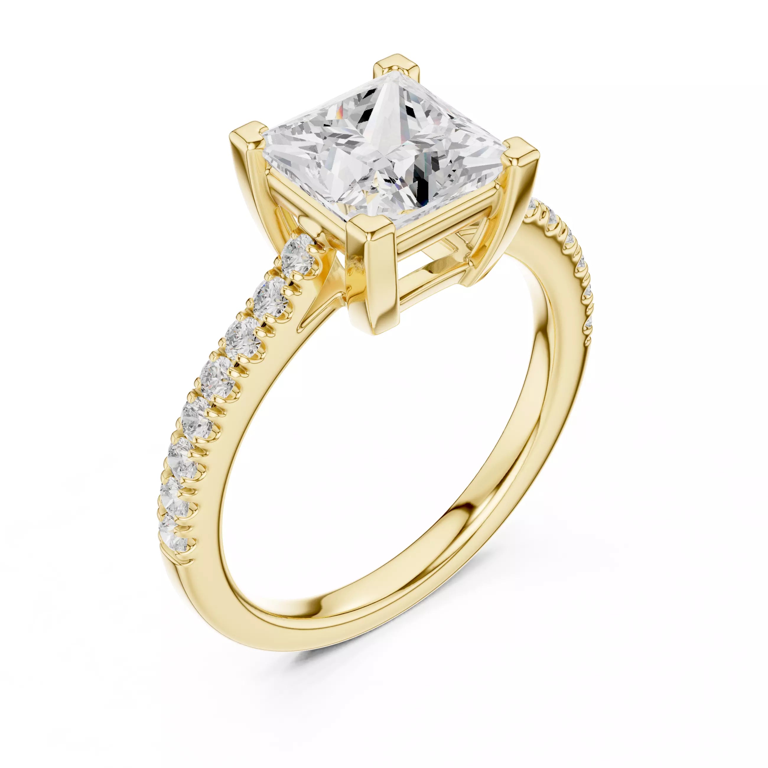 2ct Princess Cut Diamond Engagement Wedding Ring in Yellow Gold - angle view