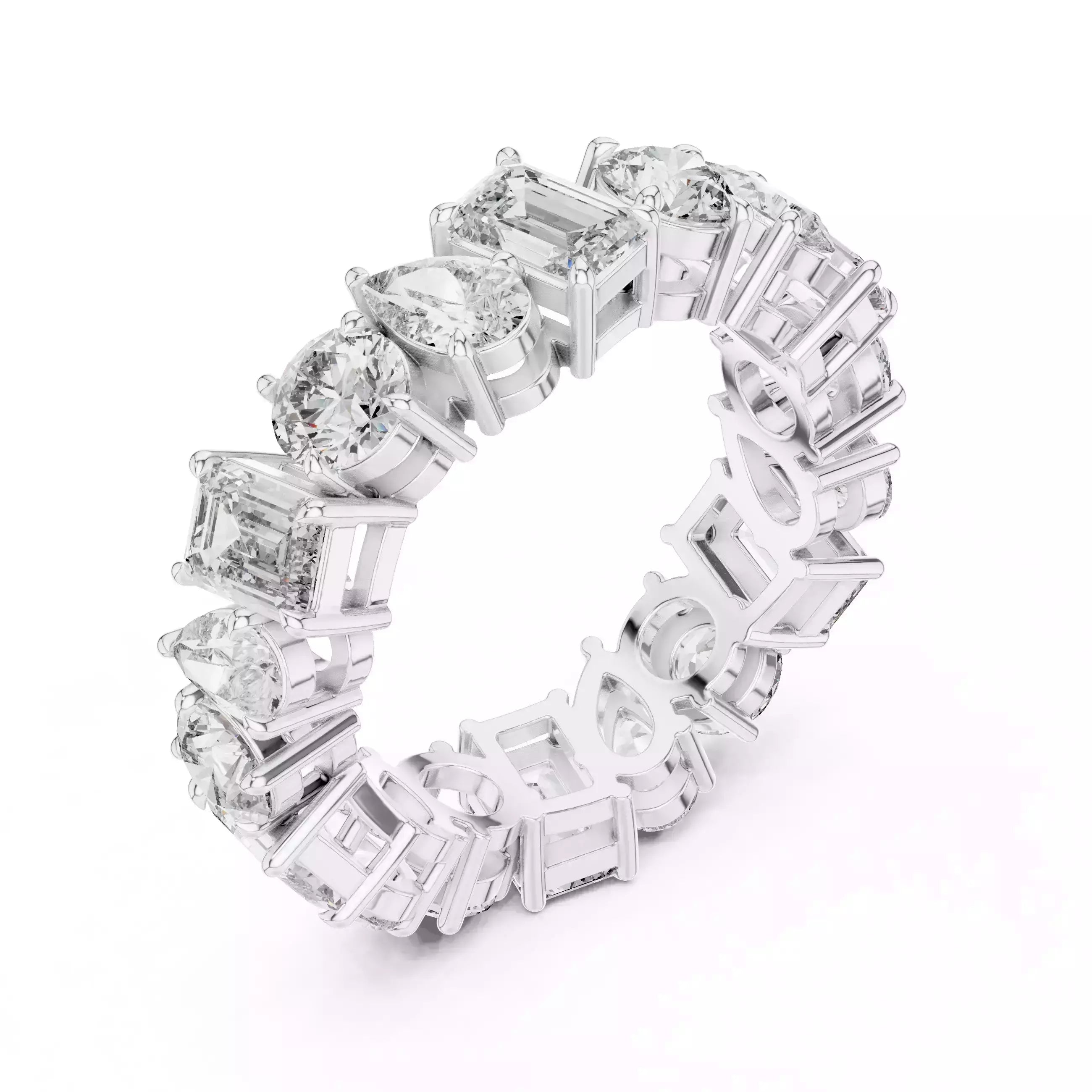 Solitaire Band Ring in White Gold - side view