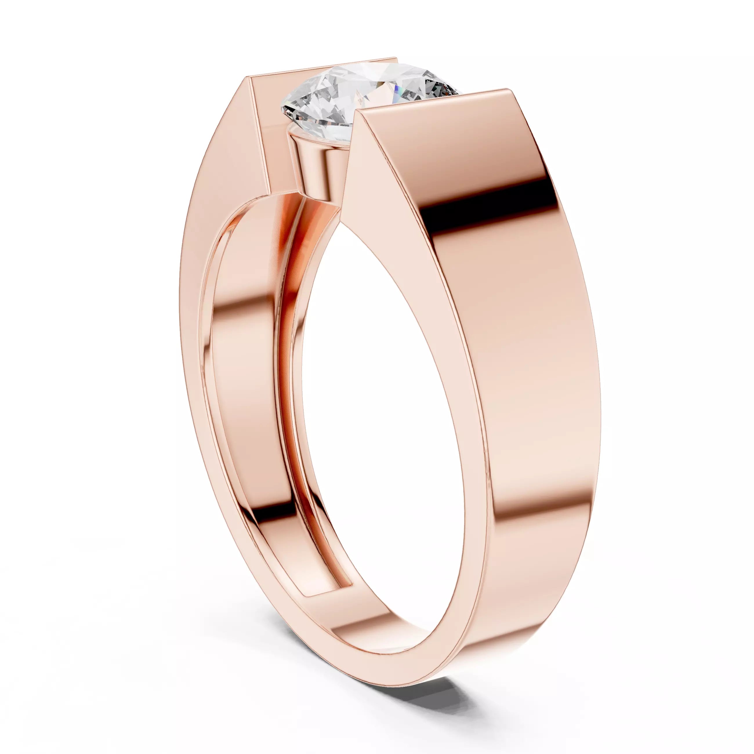 Solitaire Round Cut Tension Set Engagement Ring in Rose Gold - side view