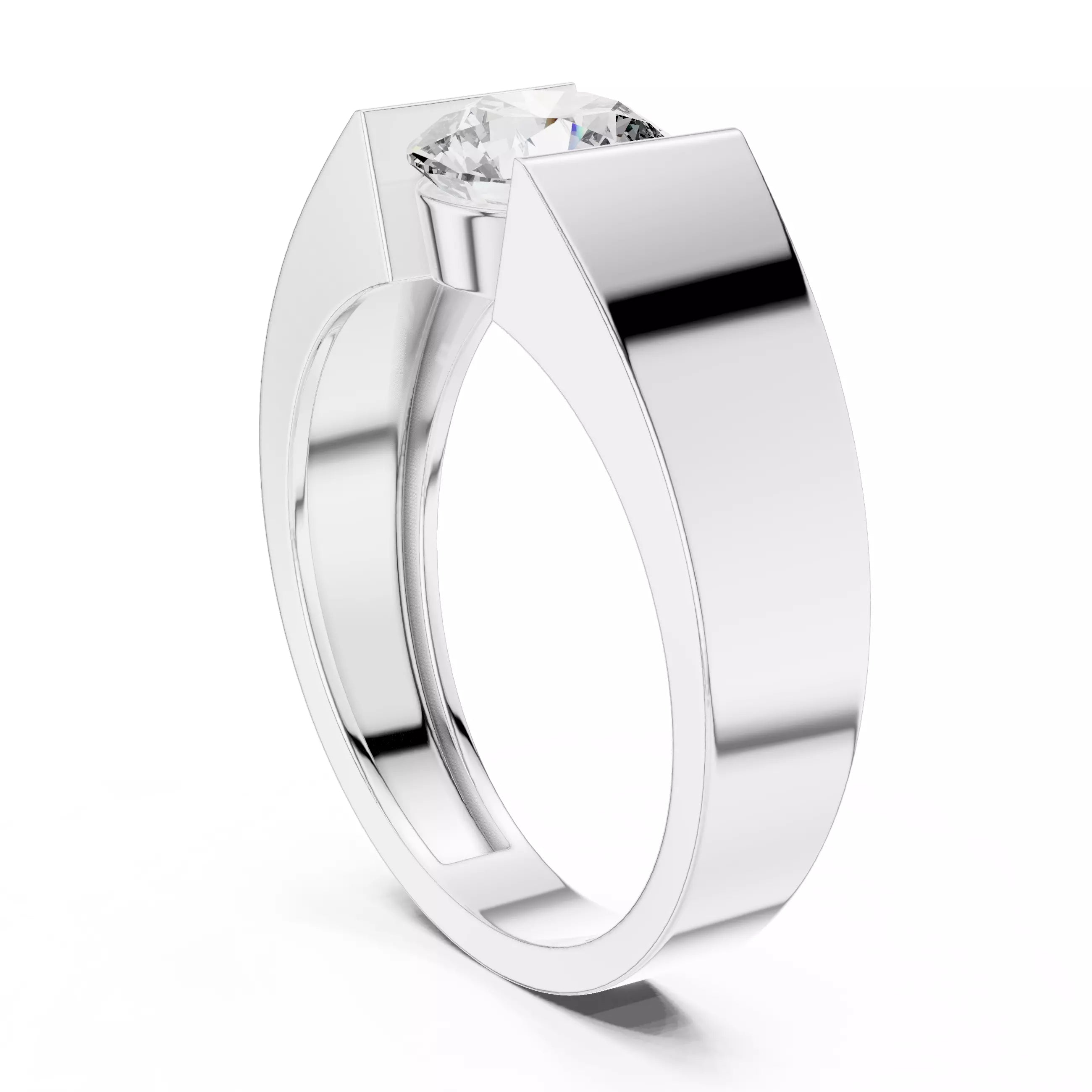 Solitaire Round Cut Tension Set Engagement Ring in White Gold - side view