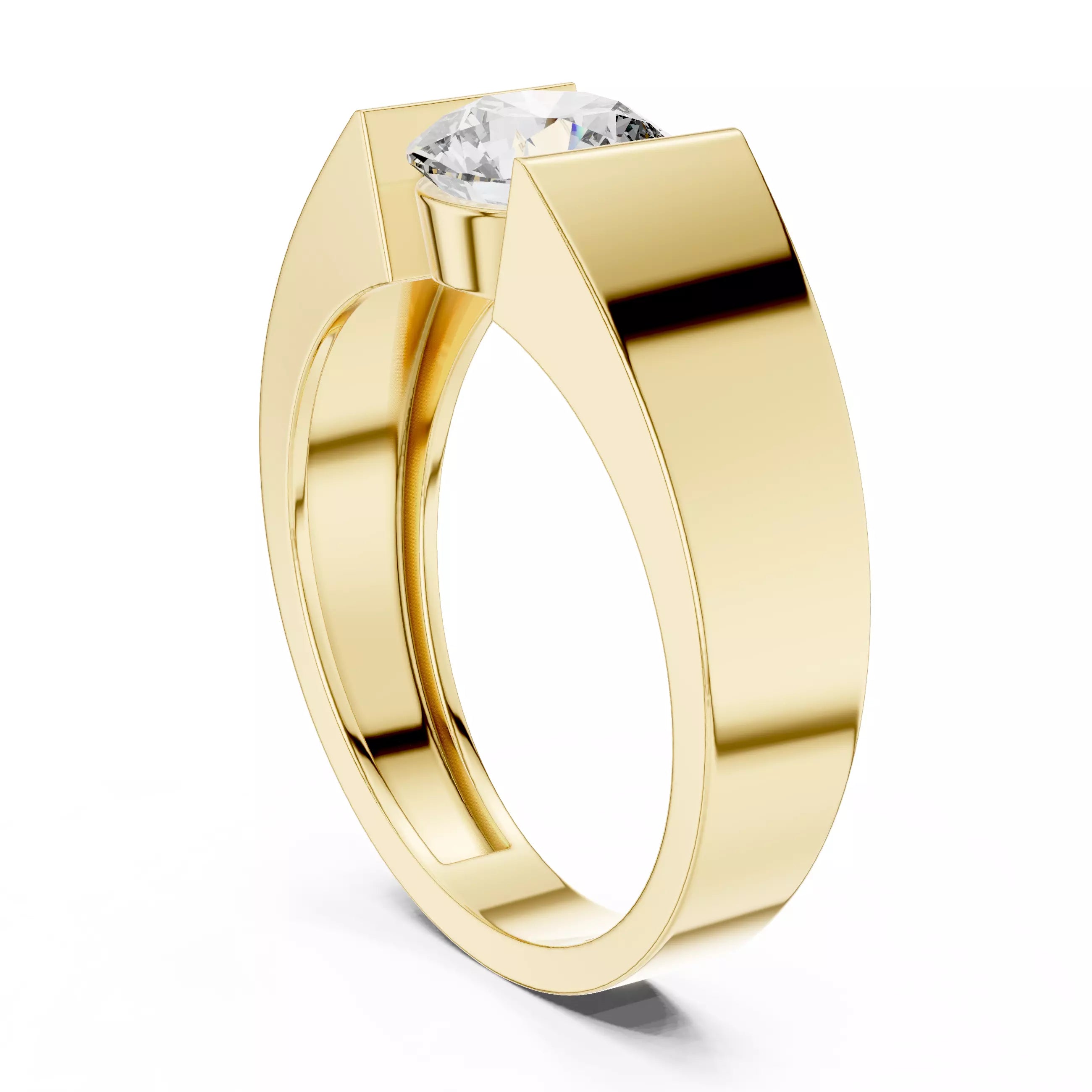 Solitaire Round Cut Tension Set Engagement Ring in Yellow Gold - side view