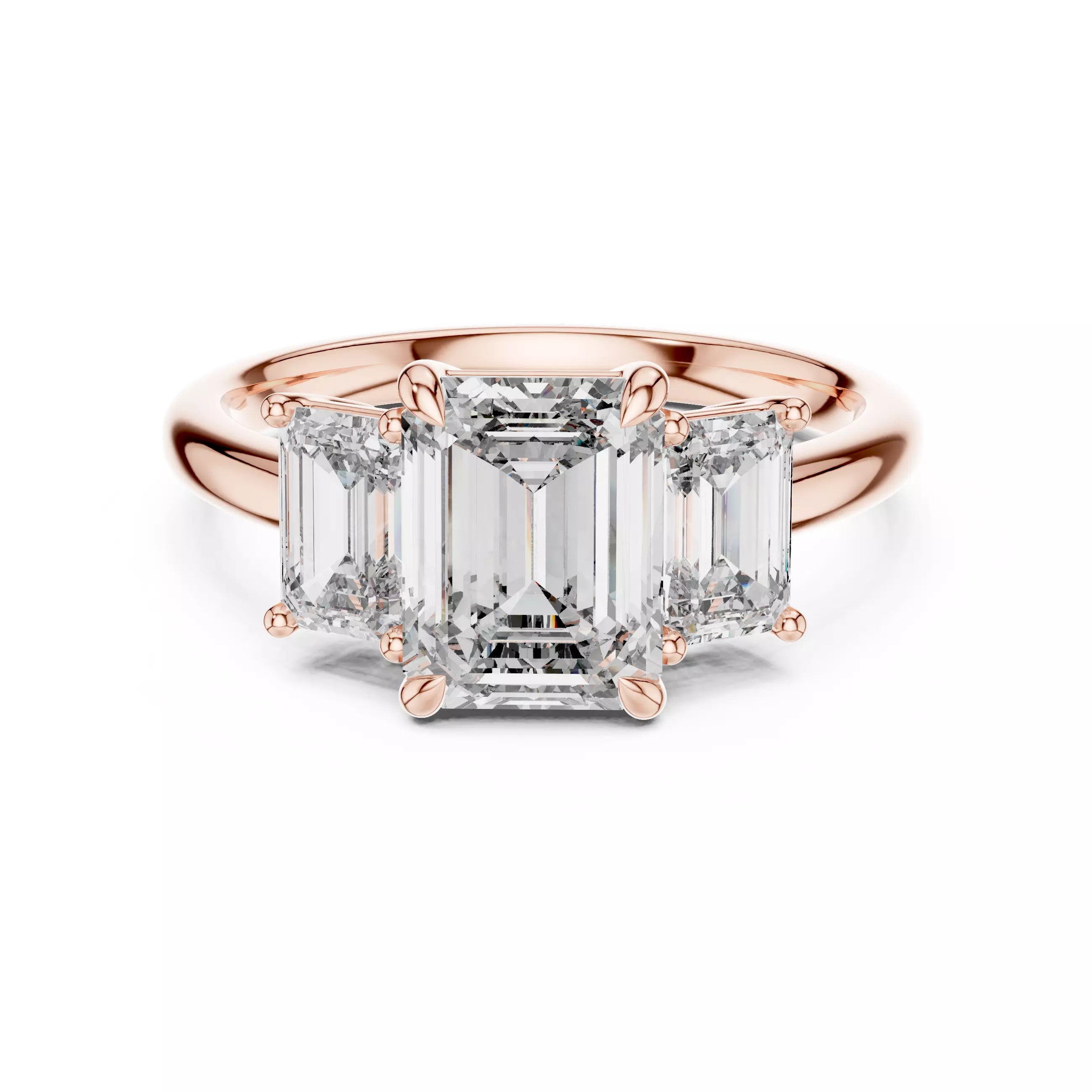 Three Stone Emerald Cut Diamond Engagement Ring - Rose Gold