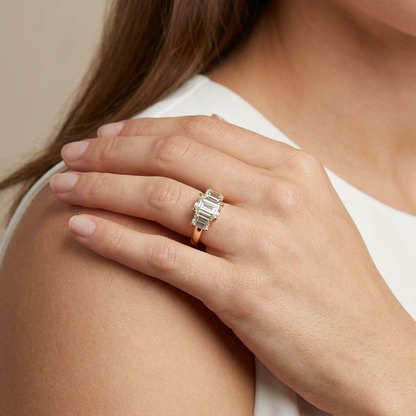 Three Stone Emerald Cut Diamond Engagement Ring
