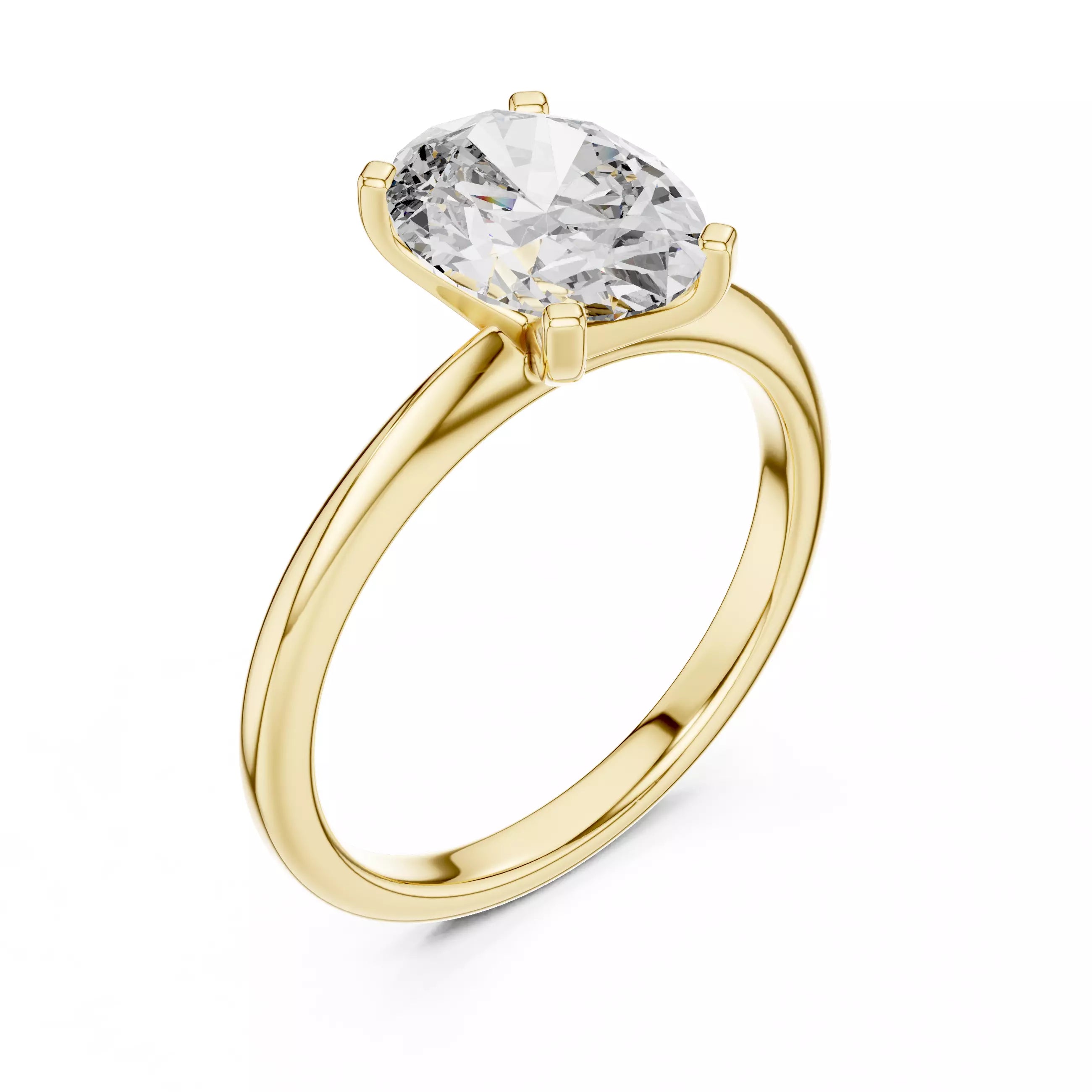 Solitaire 9x7mm Oval Cut Diamond Wedding Ring - Yellow Gold