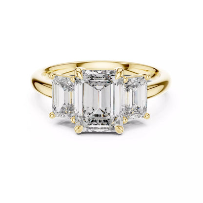 Three Stone Emerald Cut Diamond Engagement Ring - Yellow Gold
