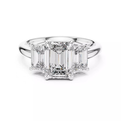 Three Stone Emerald Cut Diamond Engagement Ring - White Gold