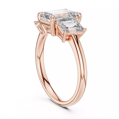 Three Stone Emerald Cut Diamond Engagement Ring - Rose Gold