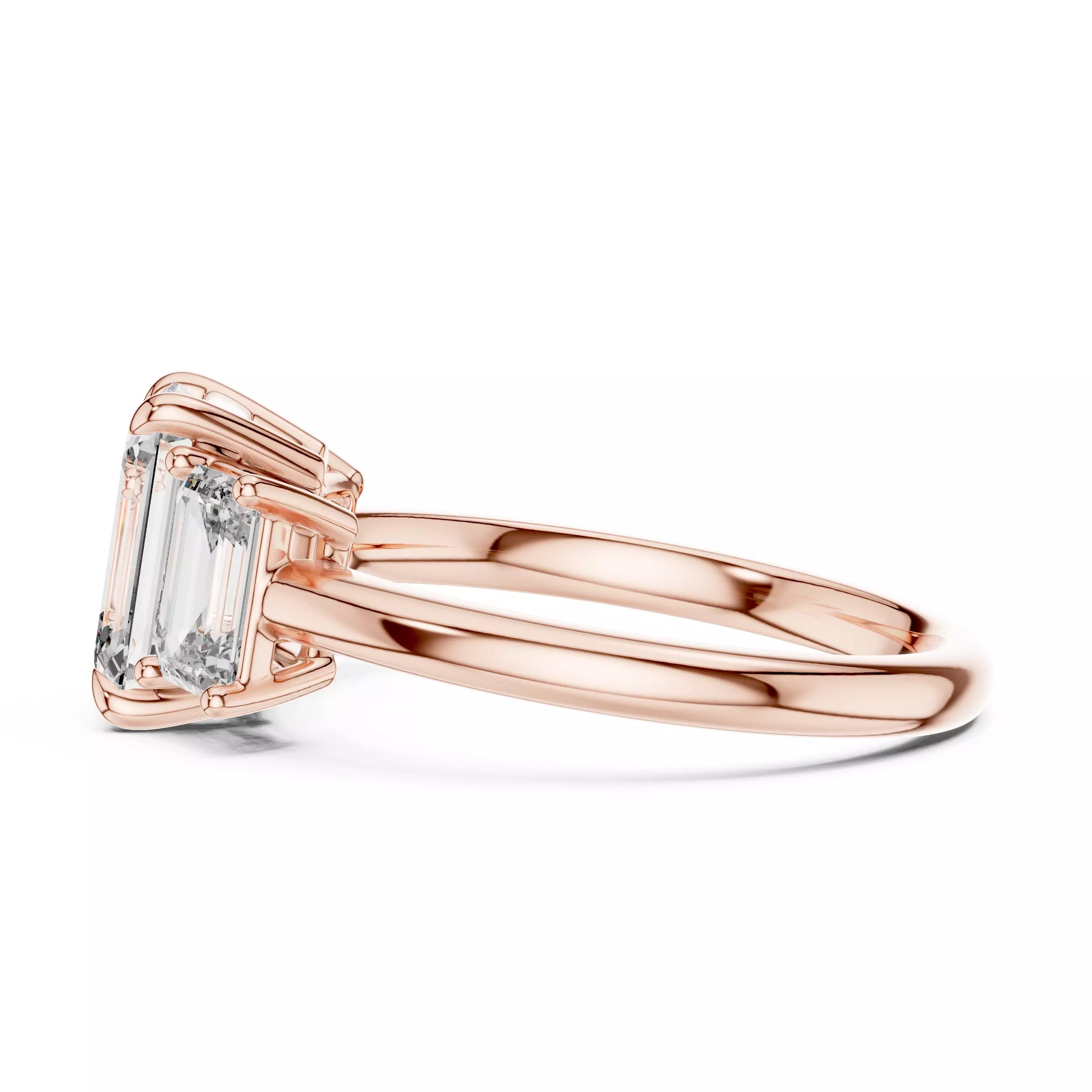 Three Stone Emerald Cut Diamond Engagement Ring - Rose Gold