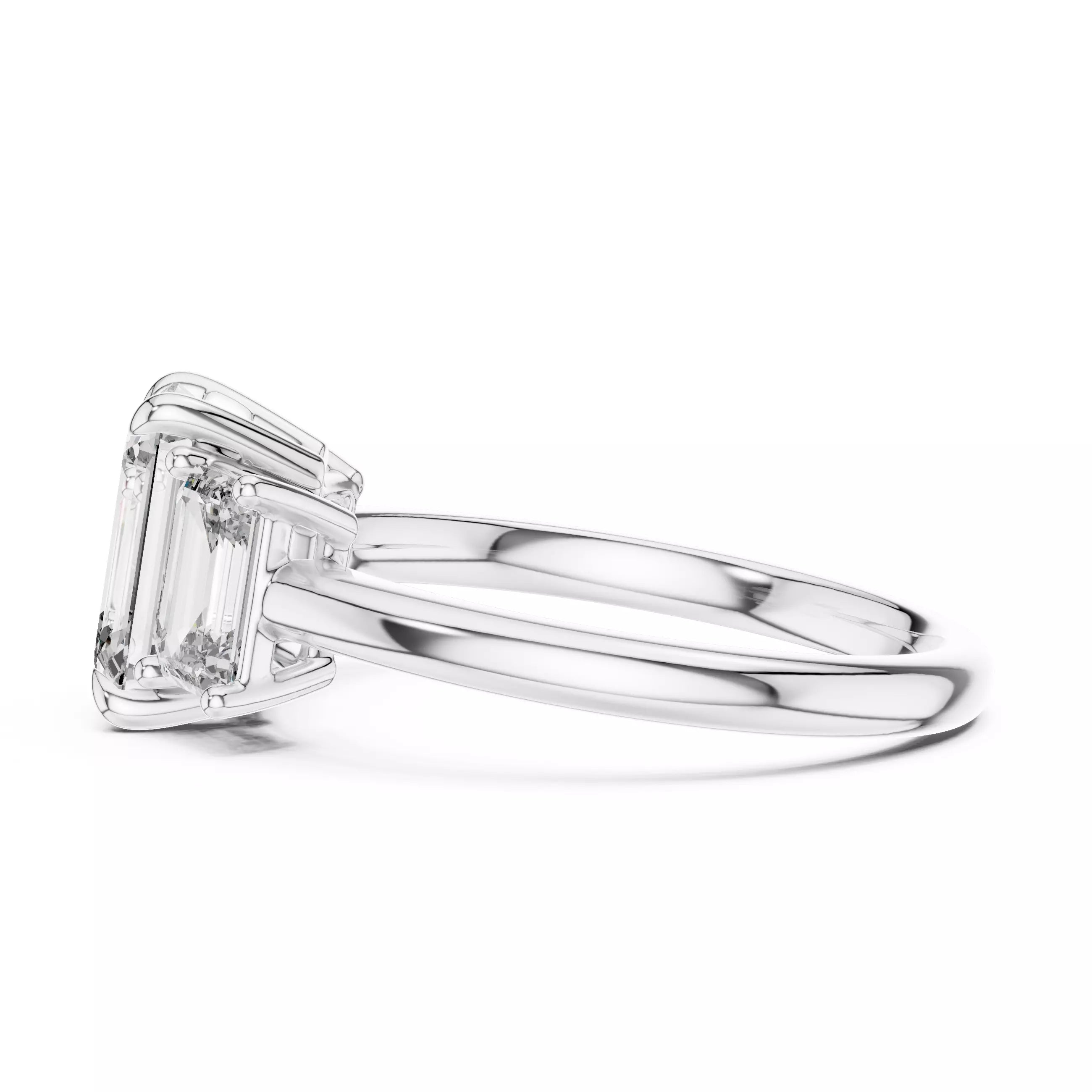 Three Stone Emerald Cut Diamond Engagement Ring - White Gold