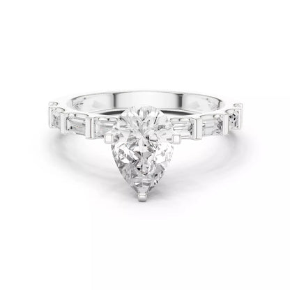 Pear And Baguette Cut U Cut Setting Wedding Ring in White Gold - front view