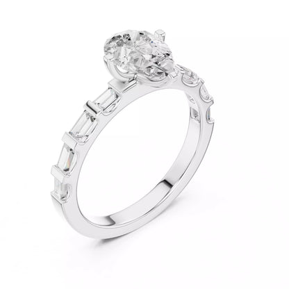 Pear And Baguette Cut U Cut Setting Wedding Ring in White Gold - angle view