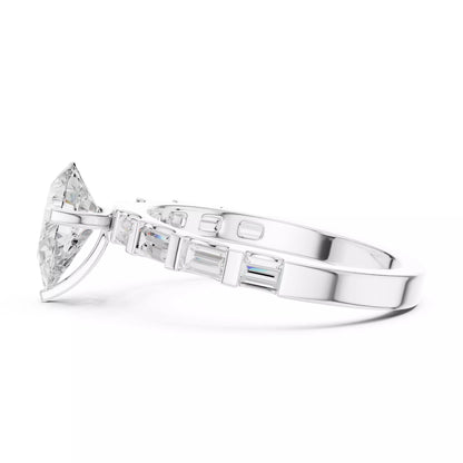 Pear And Baguette Cut U Cut Setting Wedding Ring in White Gold - detail view