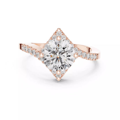 Bypass Shank Round Diamond Engagement Wedding Ring in Rose Gold - front view