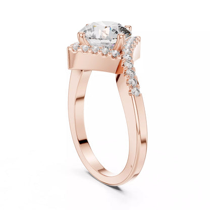 Bypass Shank Round Diamond Engagement Wedding Ring in Rose Gold - side view