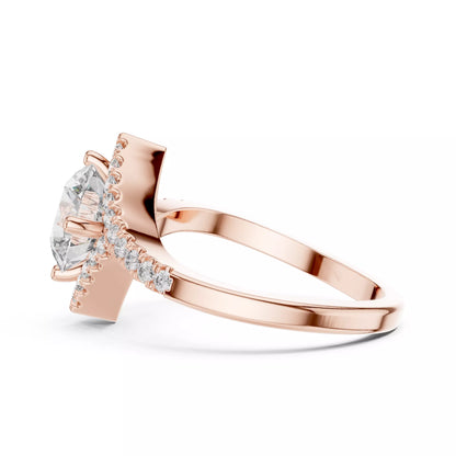 Bypass Shank Round Diamond Engagement Wedding Ring in Rose Gold - detail view