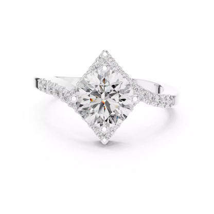Bypass Shank Round Diamond Engagement Wedding Ring in White Gold - front view