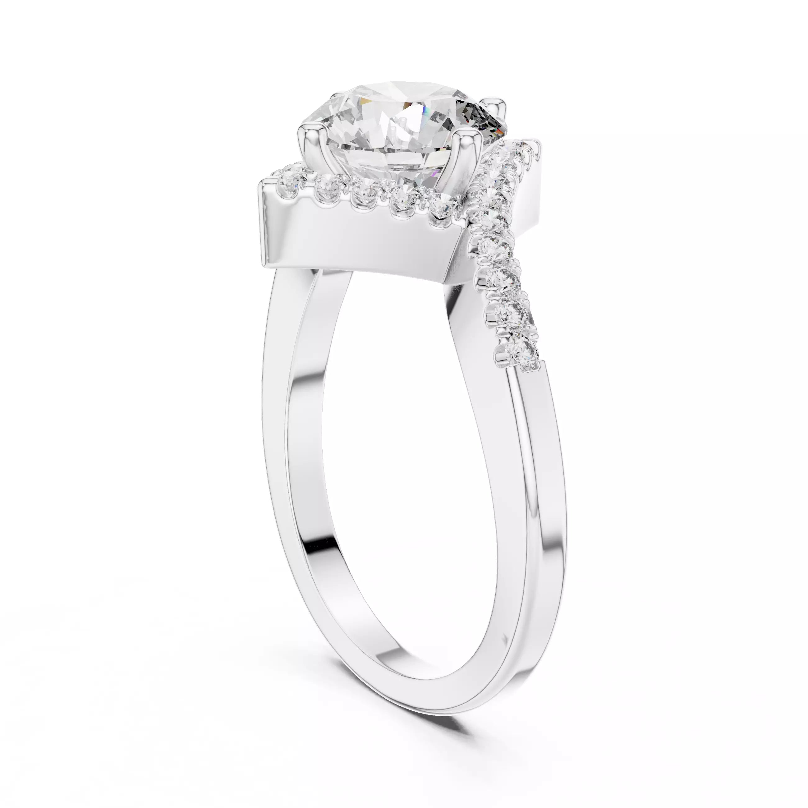Bypass Shank Round Diamond Engagement Wedding Ring in White Gold - side view