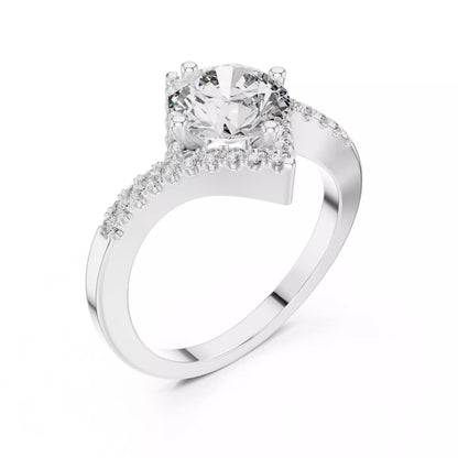 Bypass Shank Round Diamond Engagement Wedding Ring in White Gold - angle view