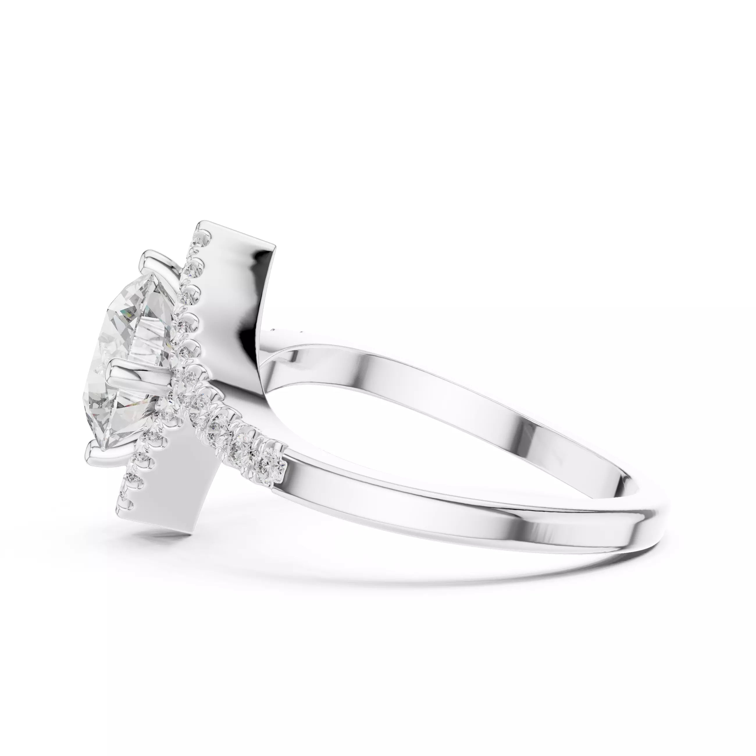 Bypass Shank Round Diamond Engagement Wedding Ring in White Gold - detail view