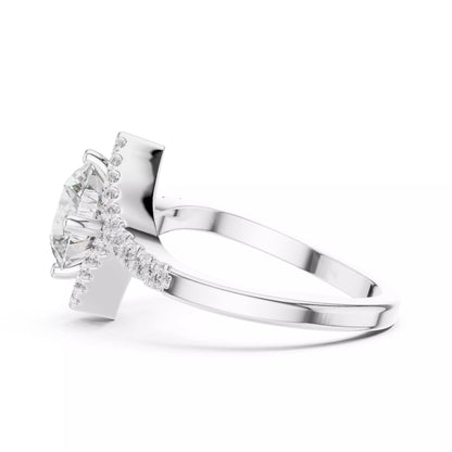 Bypass Shank Round Diamond Engagement Wedding Ring in White Gold - detail view