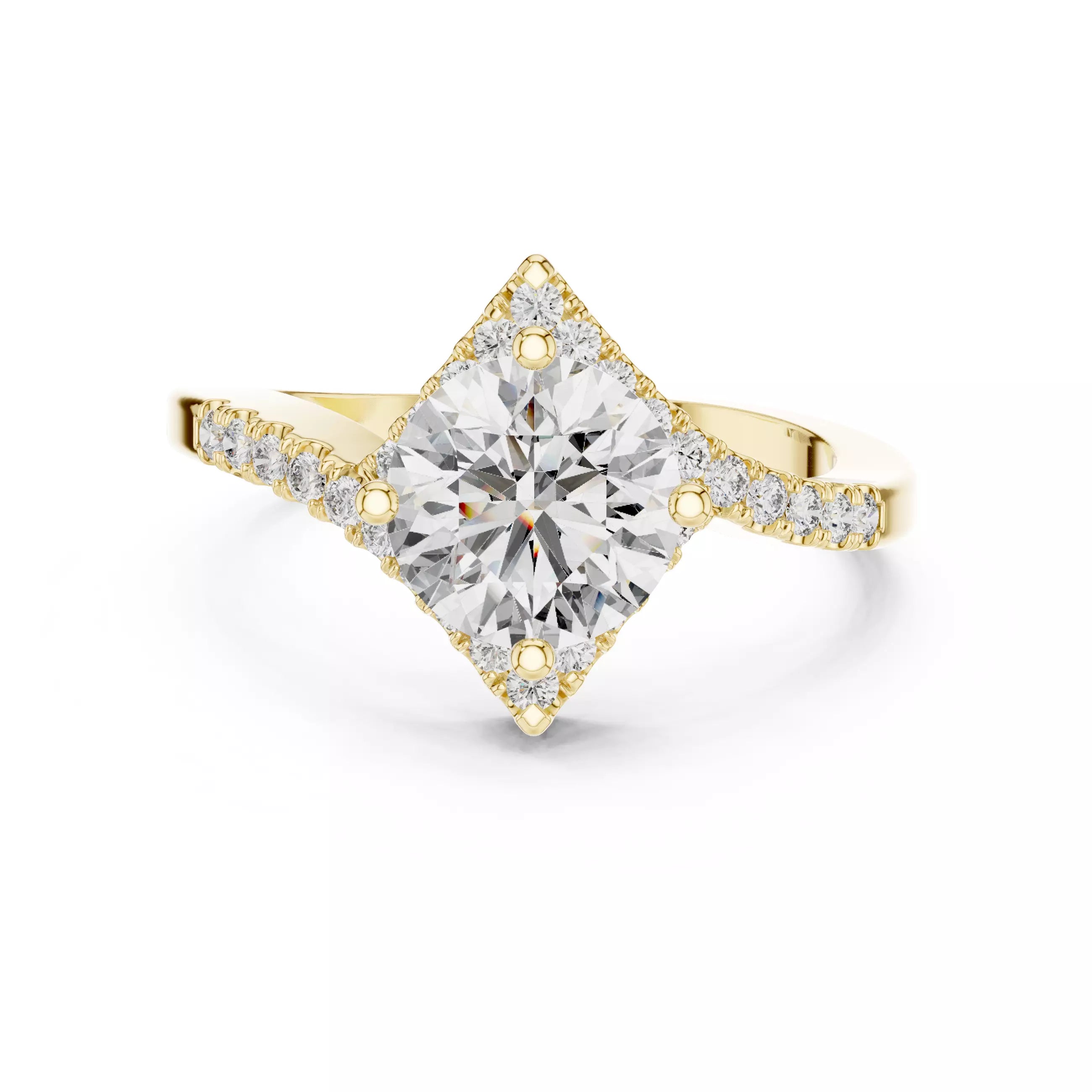 Bypass Shank Round Diamond Engagement Wedding Ring in Yellow Gold - front view