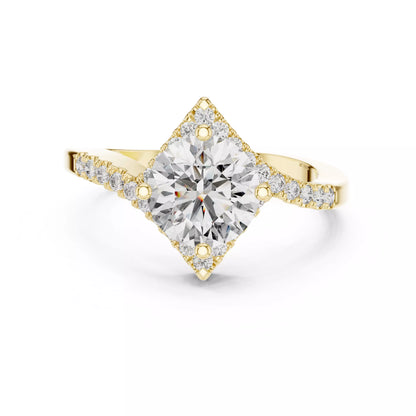 Bypass Shank Round Diamond Engagement Wedding Ring in Yellow Gold - front view