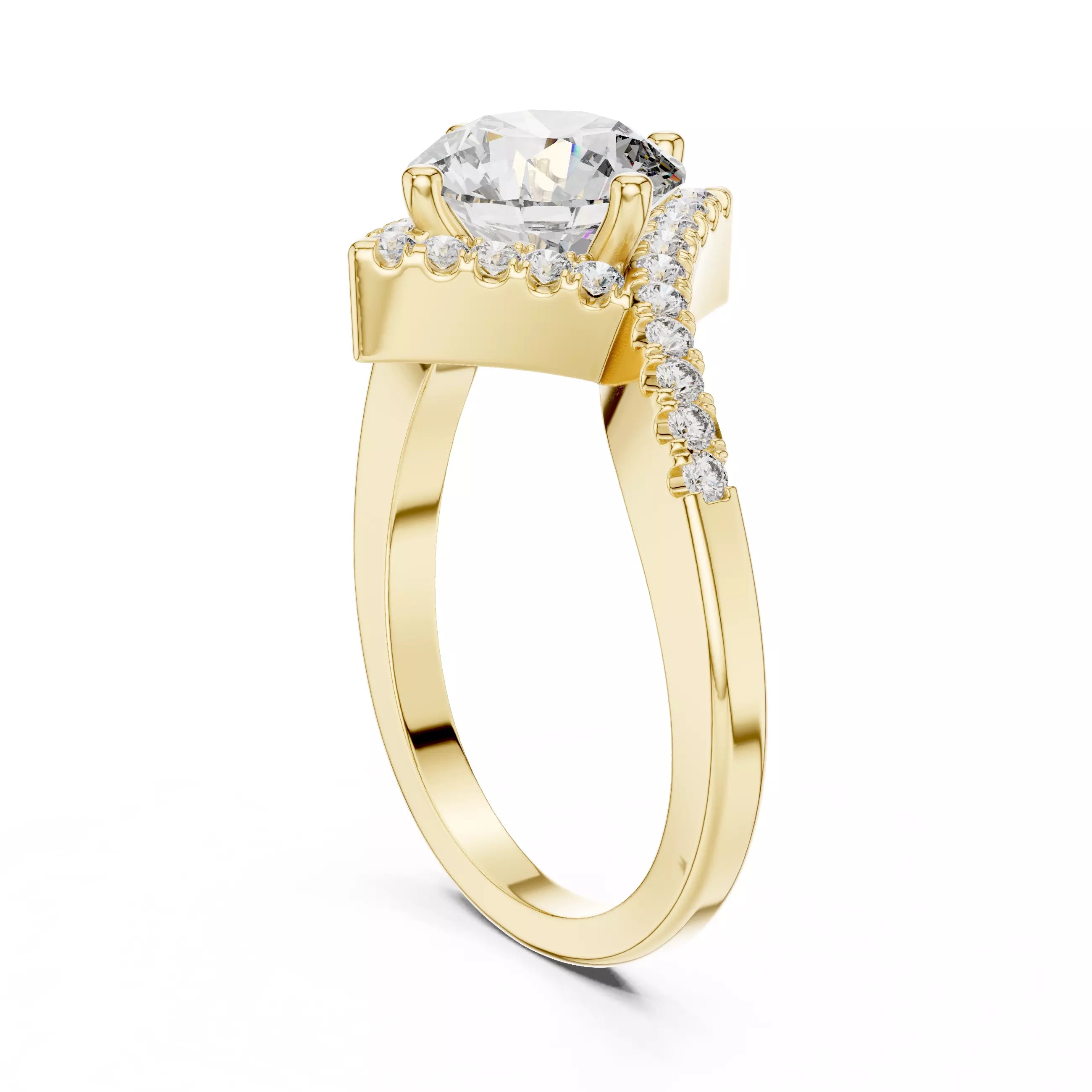 Bypass Shank Round Diamond Engagement Wedding Ring in Yellow Gold - side view