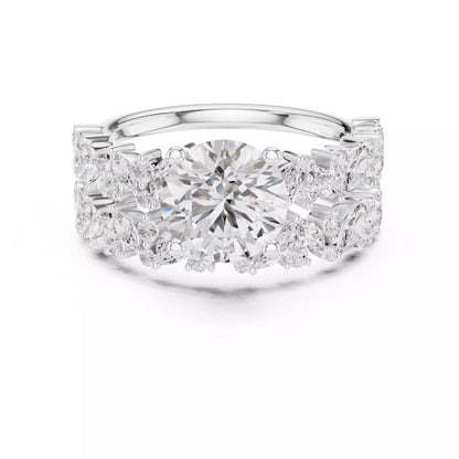 Marquise And Round Cut Cluster Wedding Ring Set in White Gold - front view