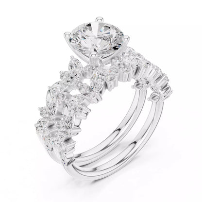 Marquise And Round Cut Cluster Wedding Ring Set in White Gold - angle view