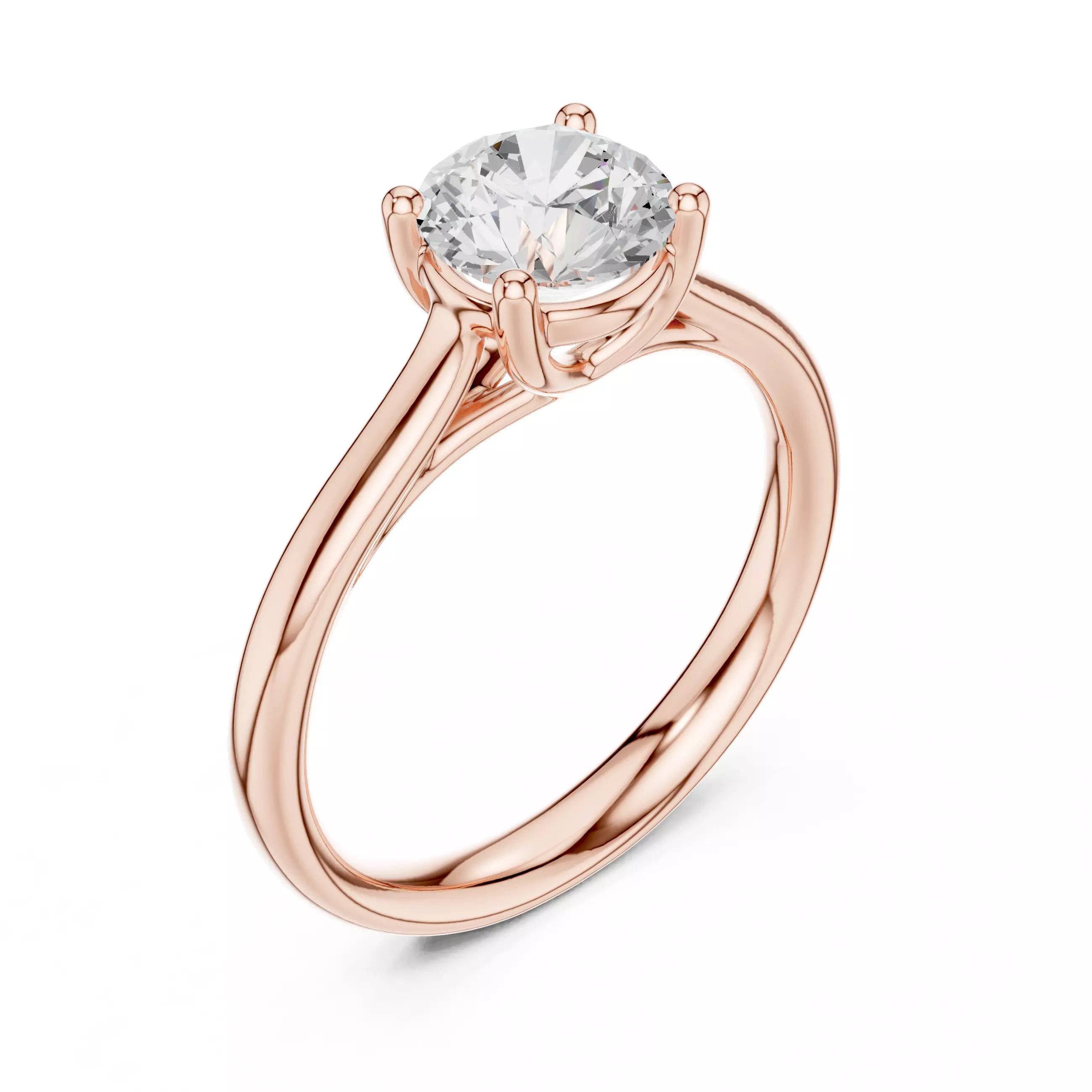 Solitaire 1.1ct Round Cut Crossover Engagement Ring in Rose Gold - angle view